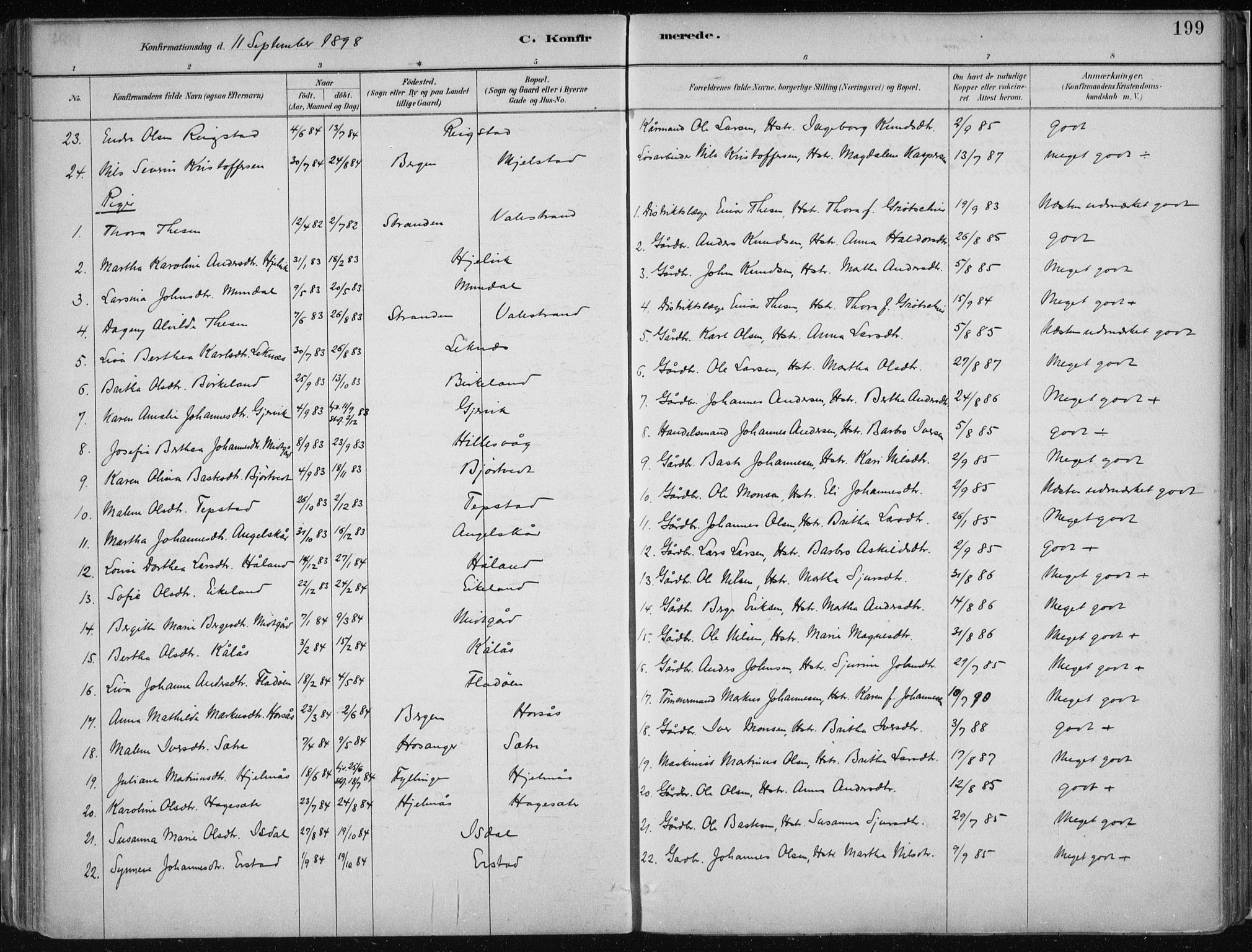 Hamre sokneprestembete, AV/SAB-A-75501/H/Ha/Haa/Haab/L0001: Parish register (official) no. B  1, 1882-1905, p. 199