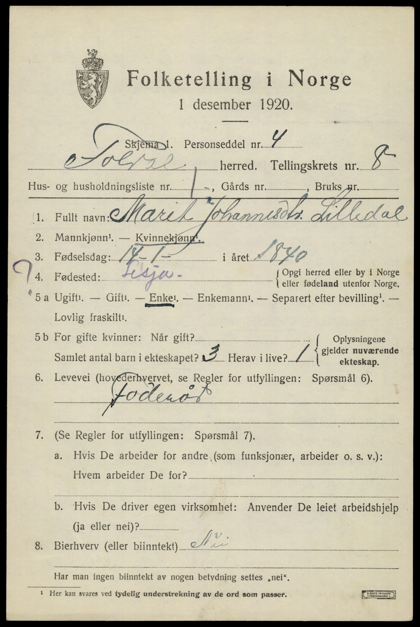 SAH, 1920 census for Folldal, 1920, p. 4351