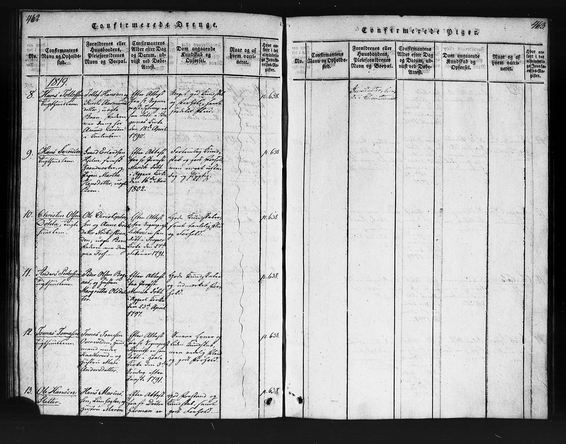 Kristiania tukthusprest Kirkebøker, AV/SAO-A-10881/F/Fa/L0002: Parish register (official) no. 2, 1817-1830, p. 462-463