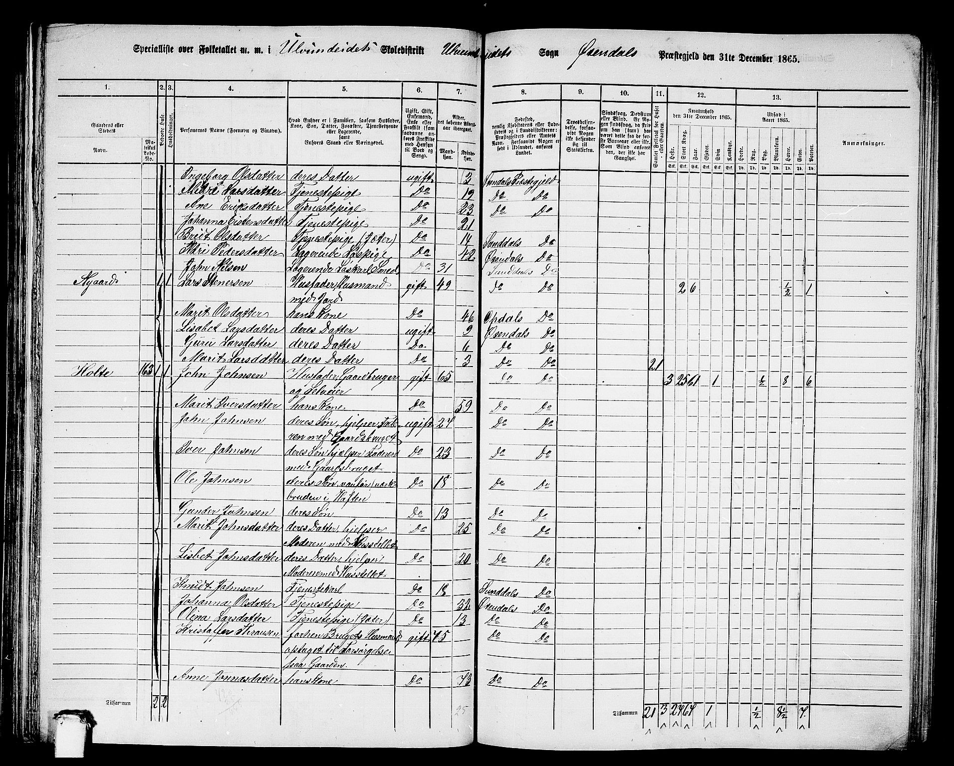 RA, 1865 census for Øksendal, 1865, p. 64