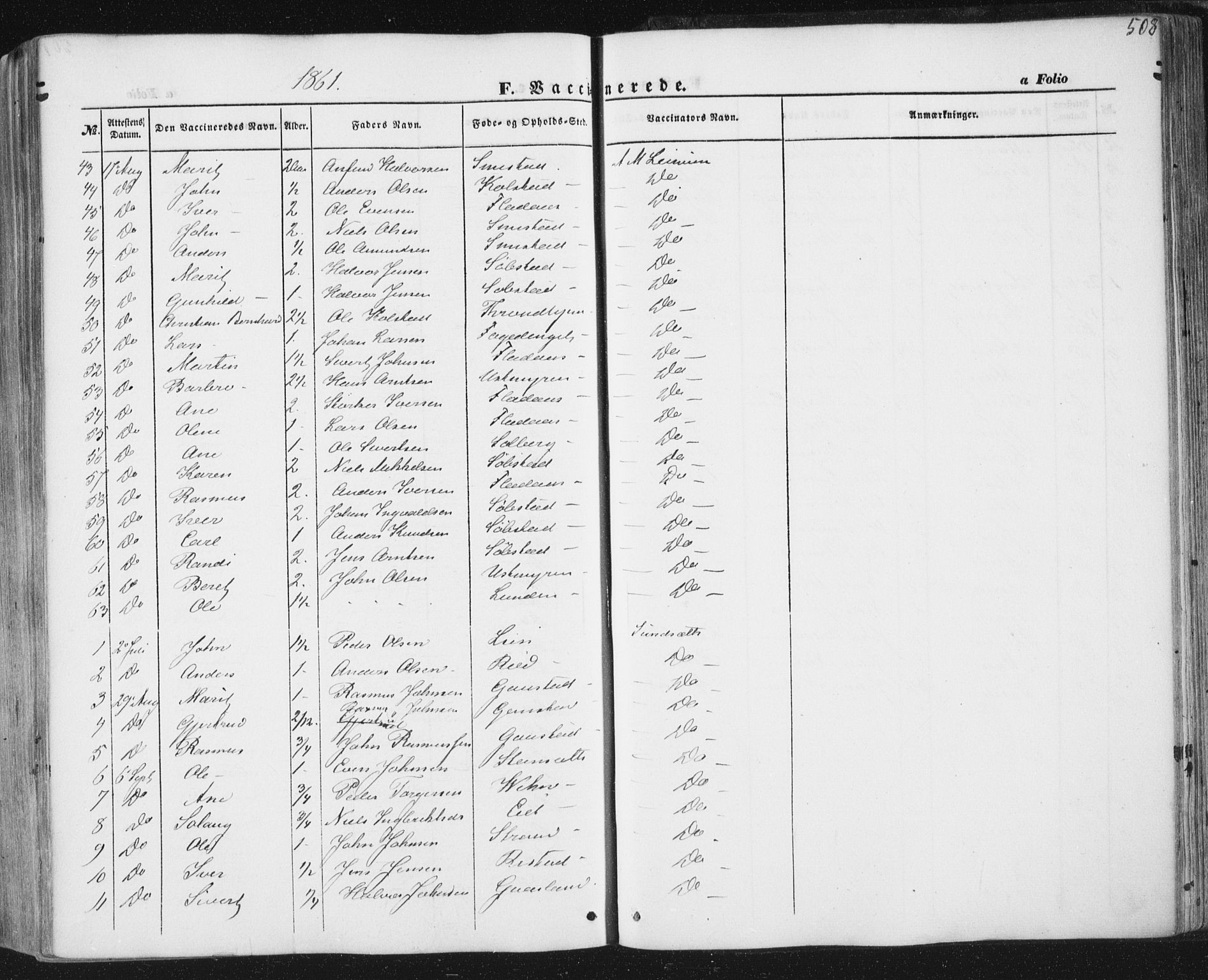 Ministerialprotokoller, klokkerbøker og fødselsregistre - Sør-Trøndelag, AV/SAT-A-1456/691/L1076: Parish register (official) no. 691A08, 1852-1861, p. 508