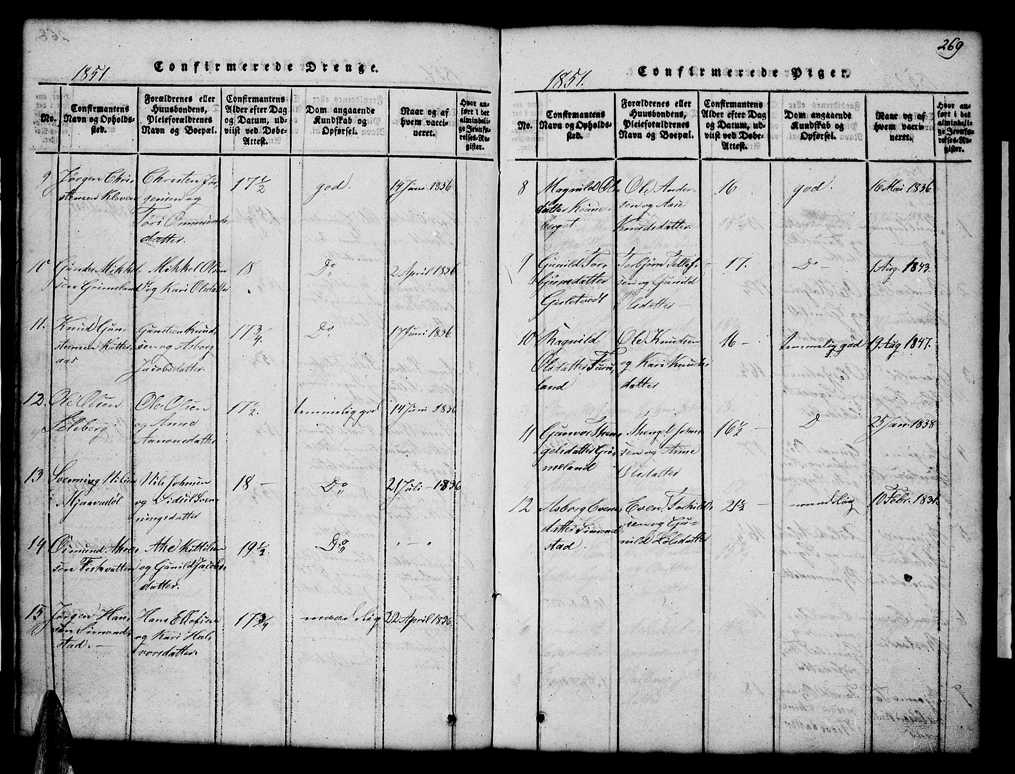 Åmli sokneprestkontor, AV/SAK-1111-0050/F/Fb/Fbc/L0001: Parish register (copy) no. B 1, 1816-1867, p. 269