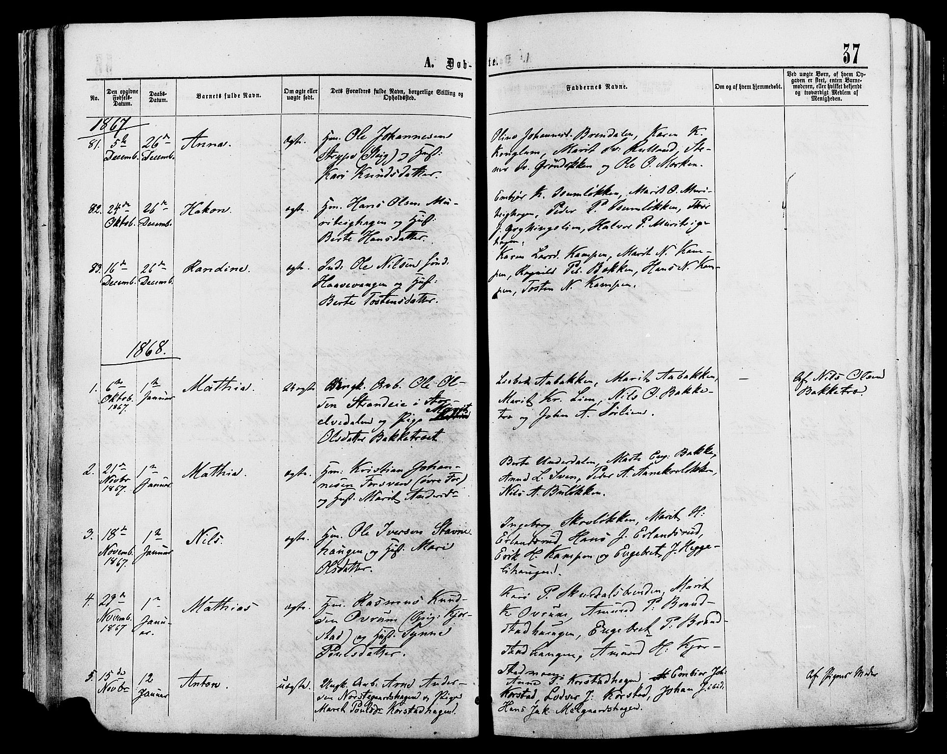 Sør-Fron prestekontor, SAH/PREST-010/H/Ha/Haa/L0002: Parish register (official) no. 2, 1864-1880, p. 37