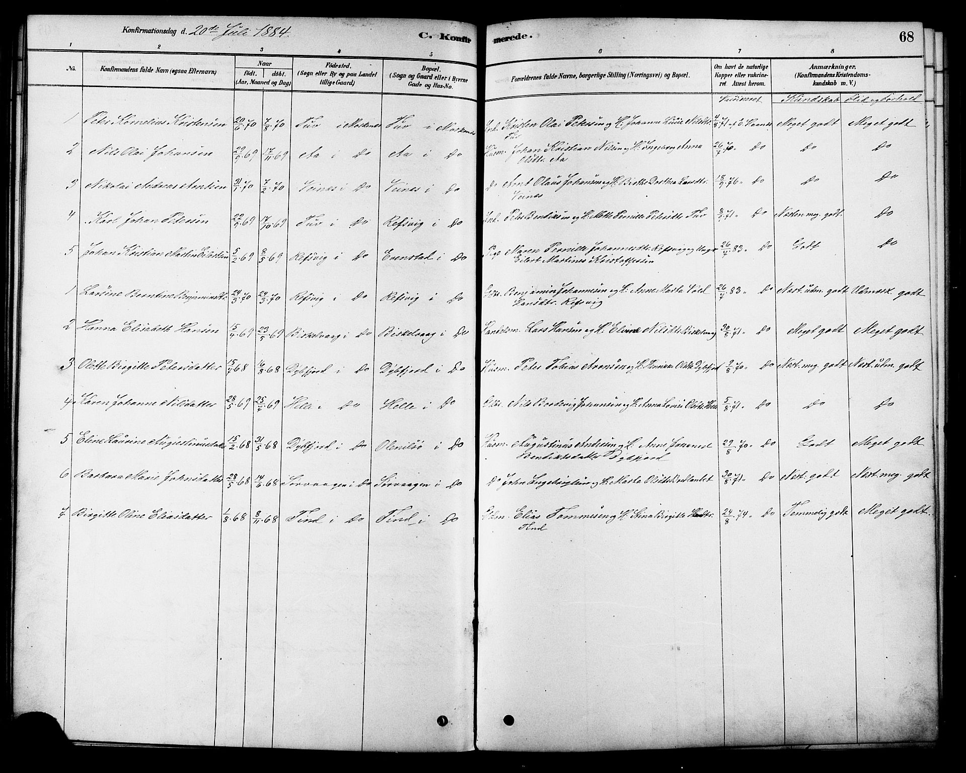 Ministerialprotokoller, klokkerbøker og fødselsregistre - Nordland, AV/SAT-A-1459/886/L1219: Parish register (official) no. 886A01, 1878-1892, p. 68