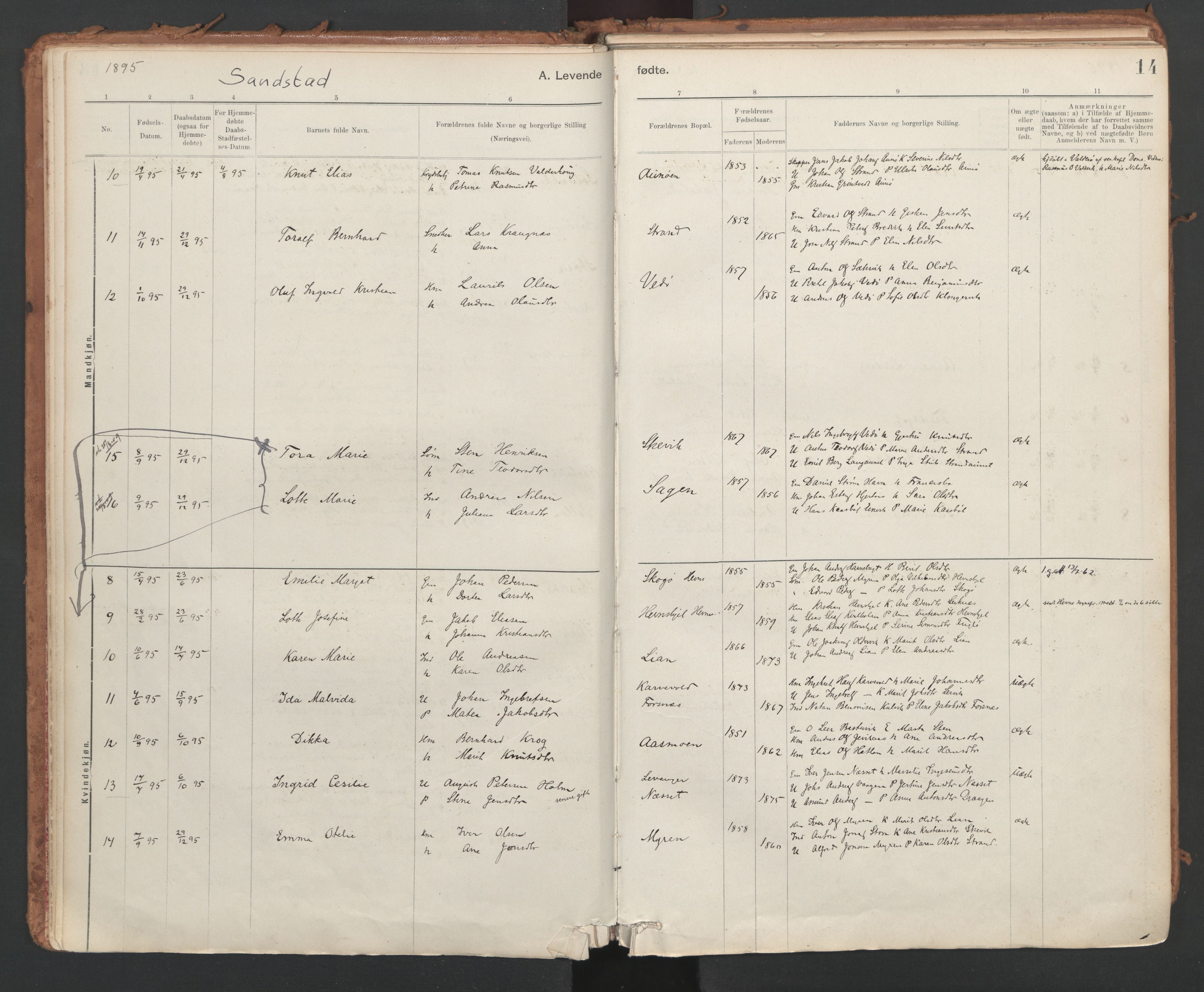Ministerialprotokoller, klokkerbøker og fødselsregistre - Sør-Trøndelag, SAT/A-1456/639/L0572: Parish register (official) no. 639A01, 1890-1920, p. 14