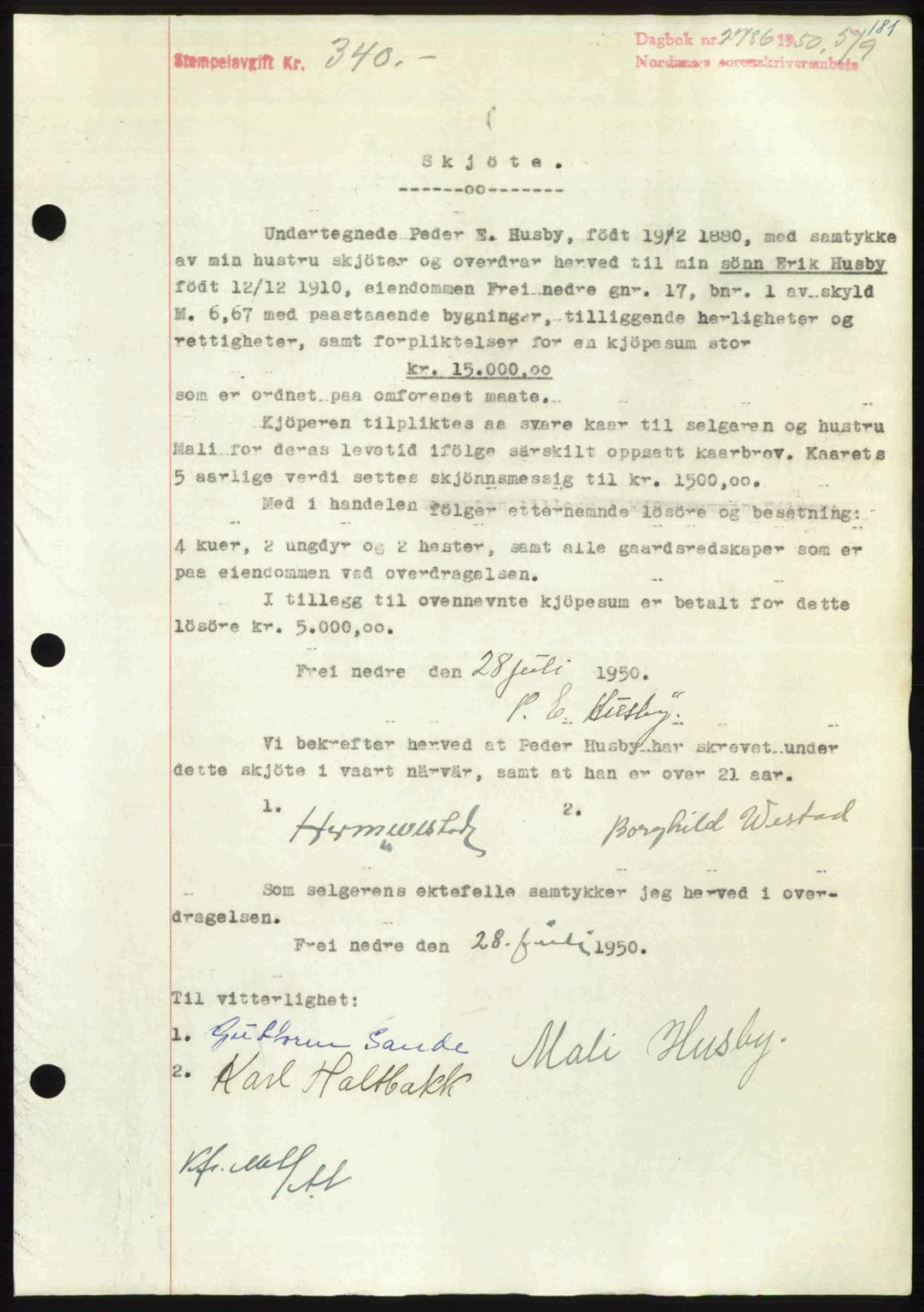 Nordmøre sorenskriveri, AV/SAT-A-4132/1/2/2Ca: Mortgage book no. A116, 1950-1950, Diary no: : 2786/1950