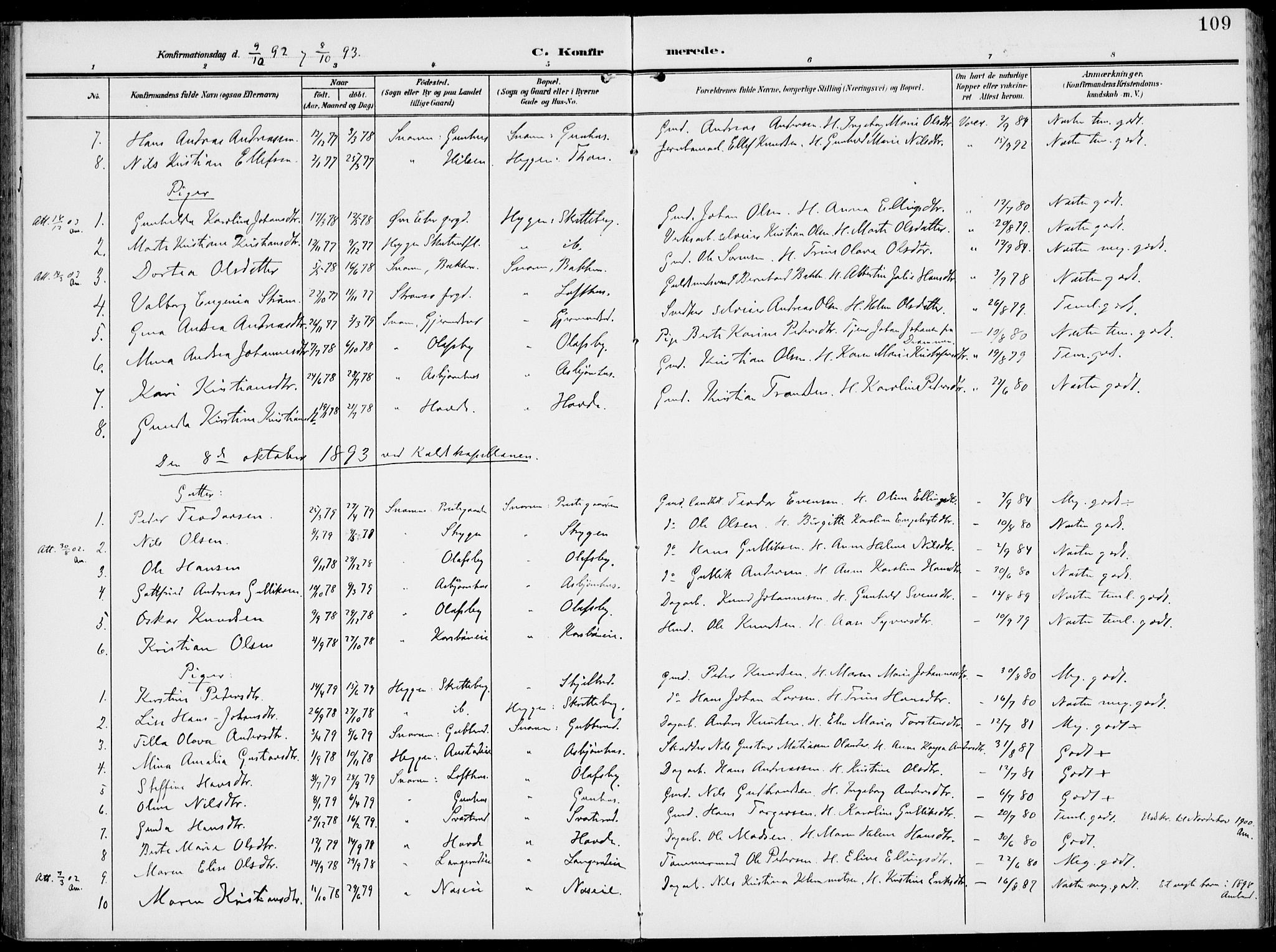 Modum kirkebøker, SAKO/A-234/F/Fa/L0019: Parish register (official) no. 19, 1890-1914, p. 109