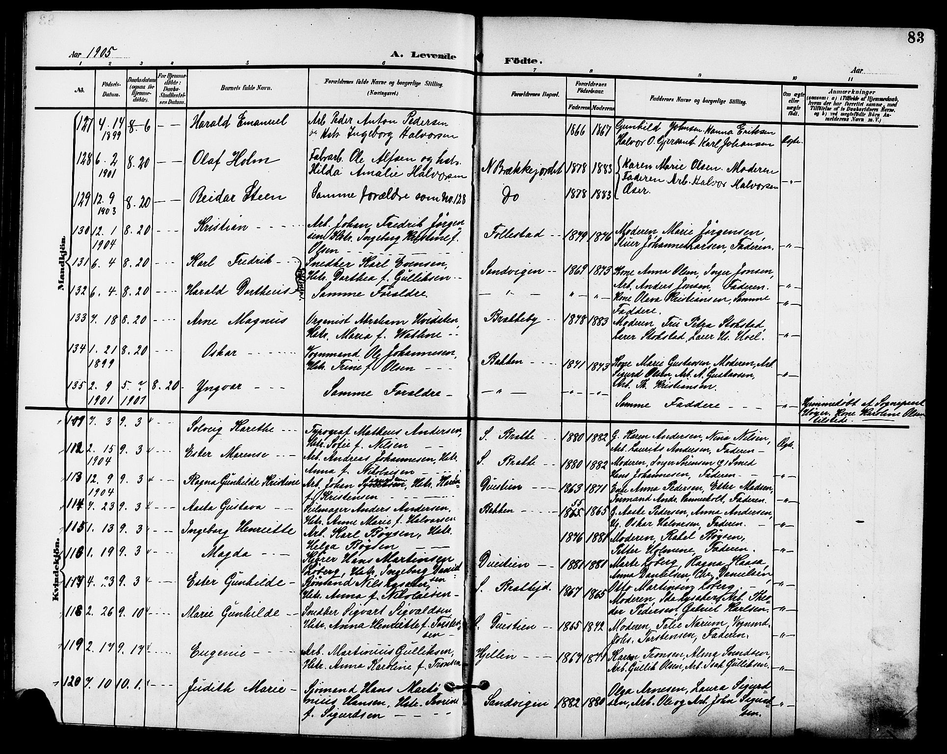 Skien kirkebøker, AV/SAKO-A-302/G/Ga/L0008: Parish register (copy) no. 8, 1900-1910, p. 83