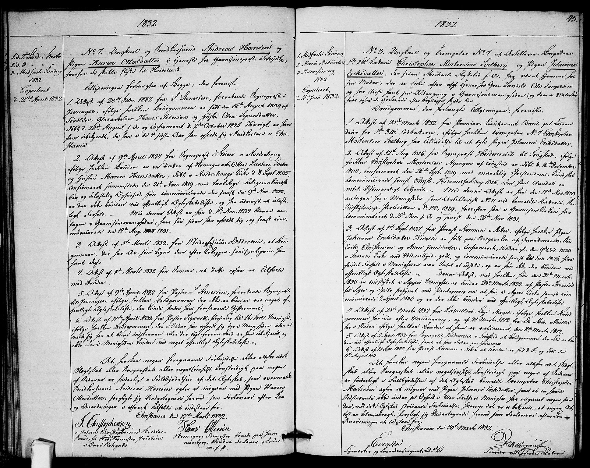 Garnisonsmenigheten Kirkebøker, AV/SAO-A-10846/H/Ha/L0002: Banns register no. I 2, 1829-1835, p. 45