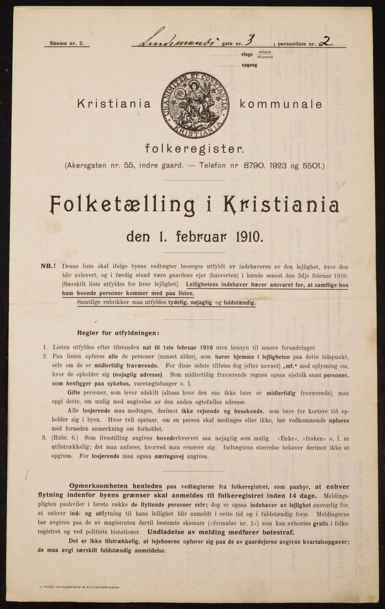 OBA, Municipal Census 1910 for Kristiania, 1910, p. 55657