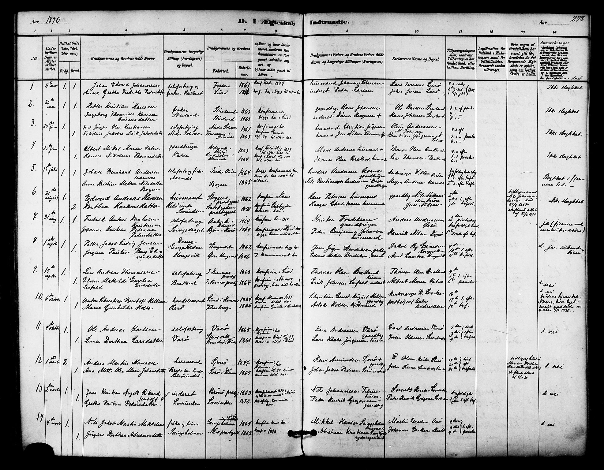 Ministerialprotokoller, klokkerbøker og fødselsregistre - Nordland, SAT/A-1459/839/L0568: Parish register (official) no. 839A05, 1880-1902, p. 278