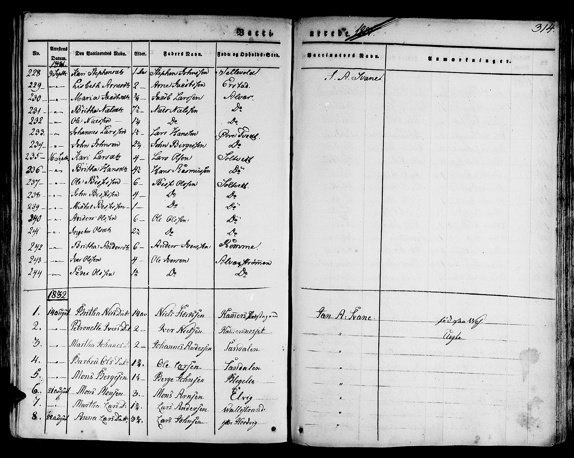 Hamre sokneprestembete, SAB/A-75501/H/Ha/Haa/Haaa/L0011: Parish register (official) no. A 11, 1826-1834, p. 314