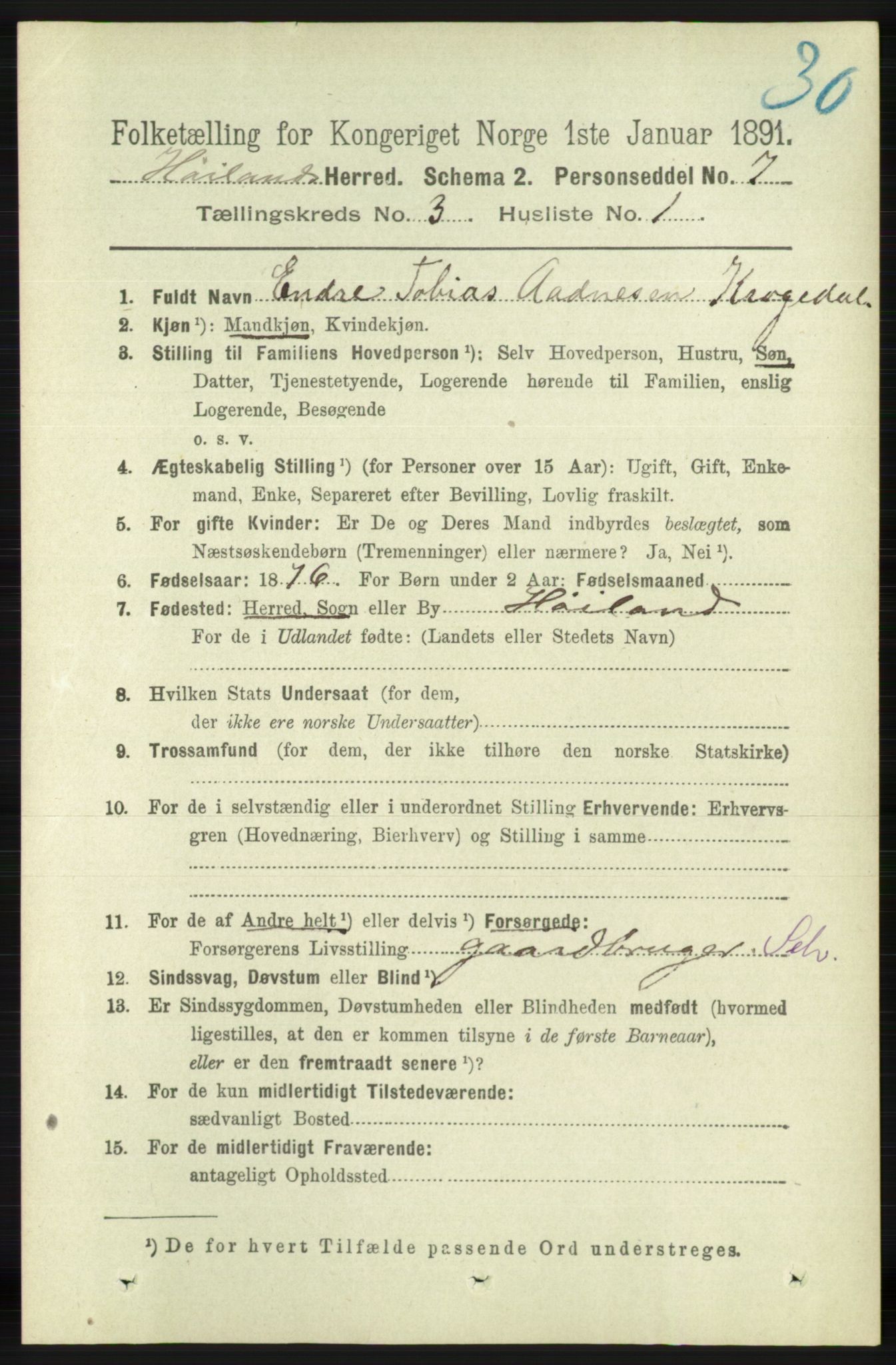 RA, 1891 census for 1123 Høyland, 1891, p. 674