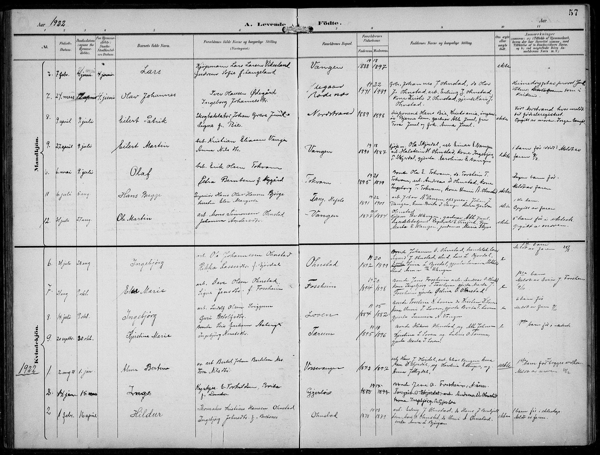 Aurland sokneprestembete, SAB/A-99937/H/Hb/Hba/L0003: Parish register (copy) no. A 3, 1896-1939, p. 57