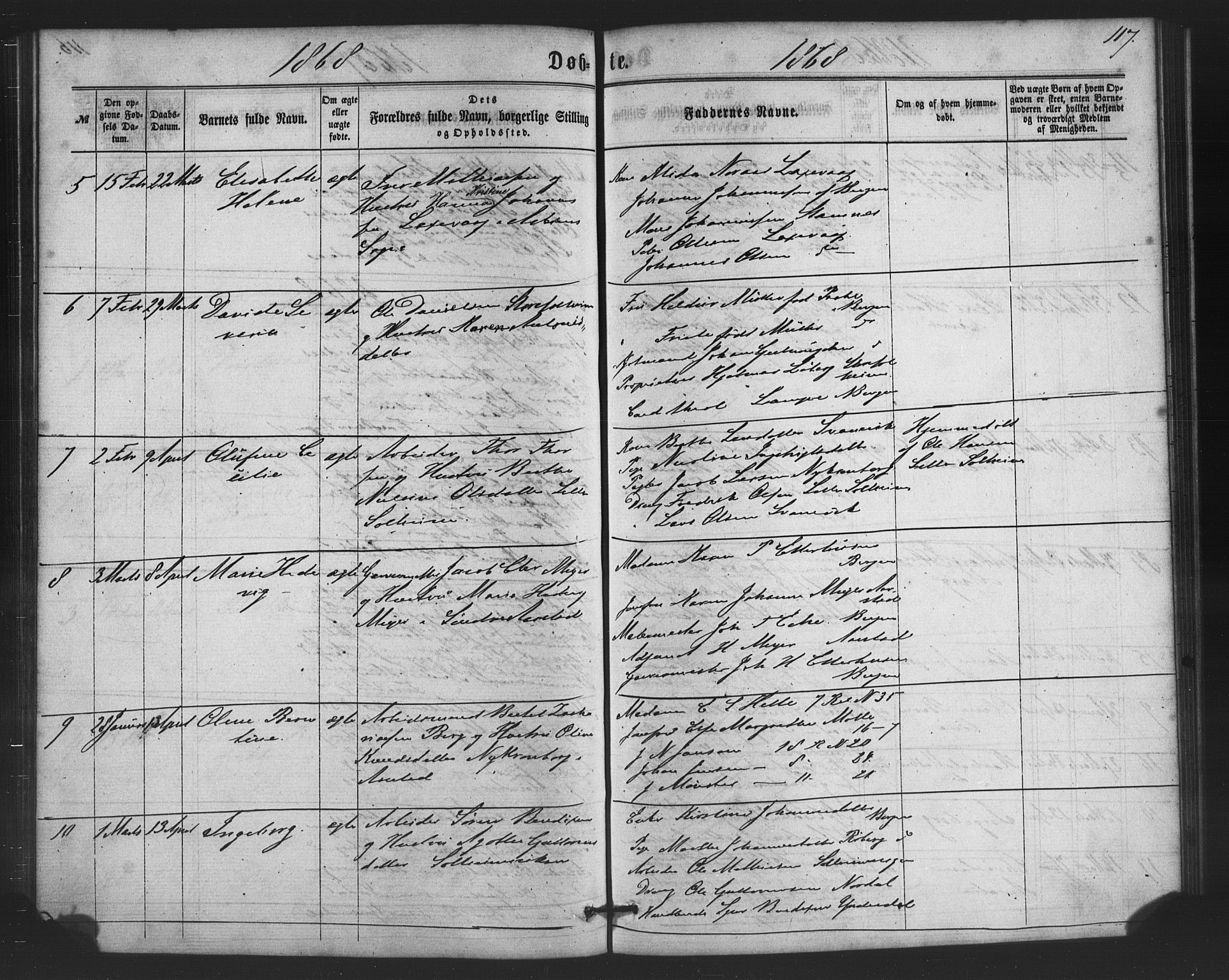 St. Jørgens hospital og Årstad sokneprestembete, AV/SAB-A-99934: Parish register (copy) no. A 3, 1863-1872, p. 117