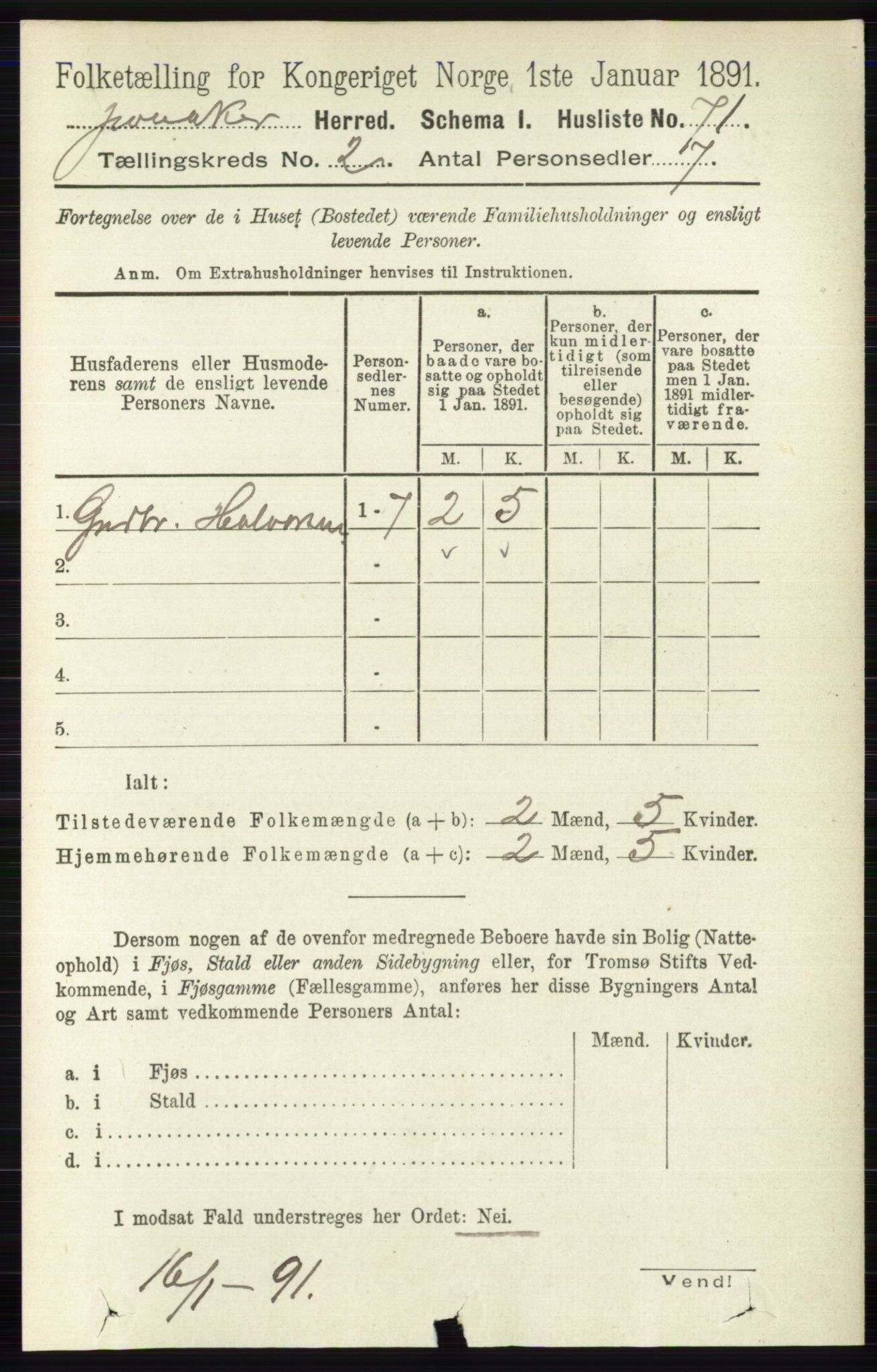 RA, 1891 census for 0532 Jevnaker, 1891, p. 627