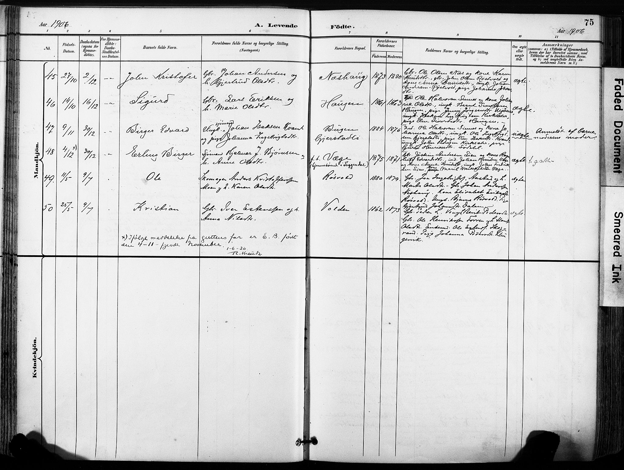 Ministerialprotokoller, klokkerbøker og fødselsregistre - Sør-Trøndelag, SAT/A-1456/630/L0497: Parish register (official) no. 630A10, 1896-1910, p. 75