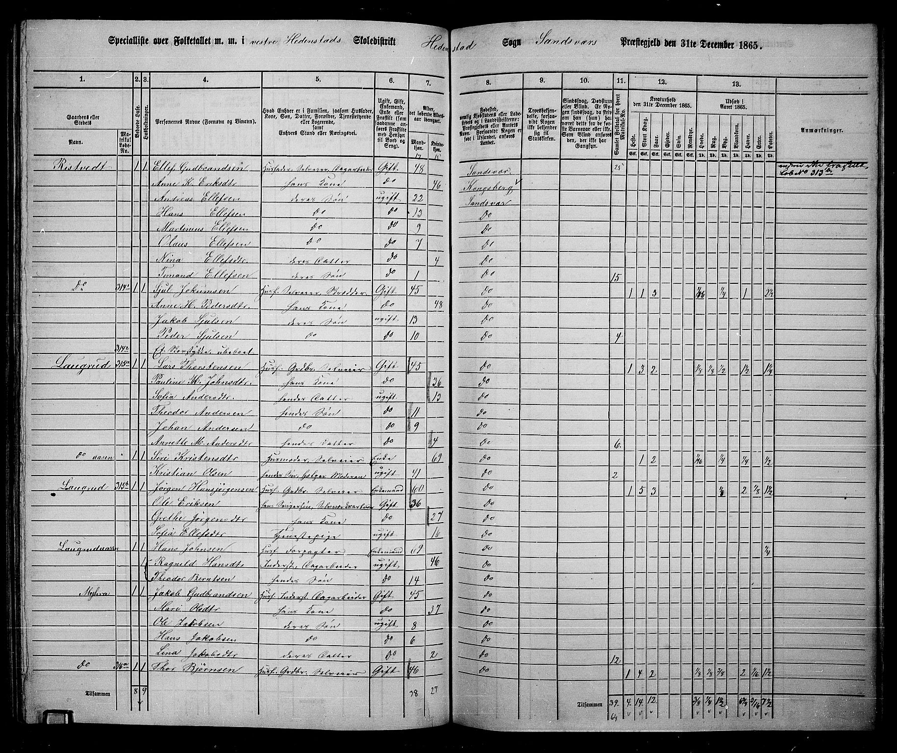 RA, 1865 census for Sandsvær, 1865, p. 121