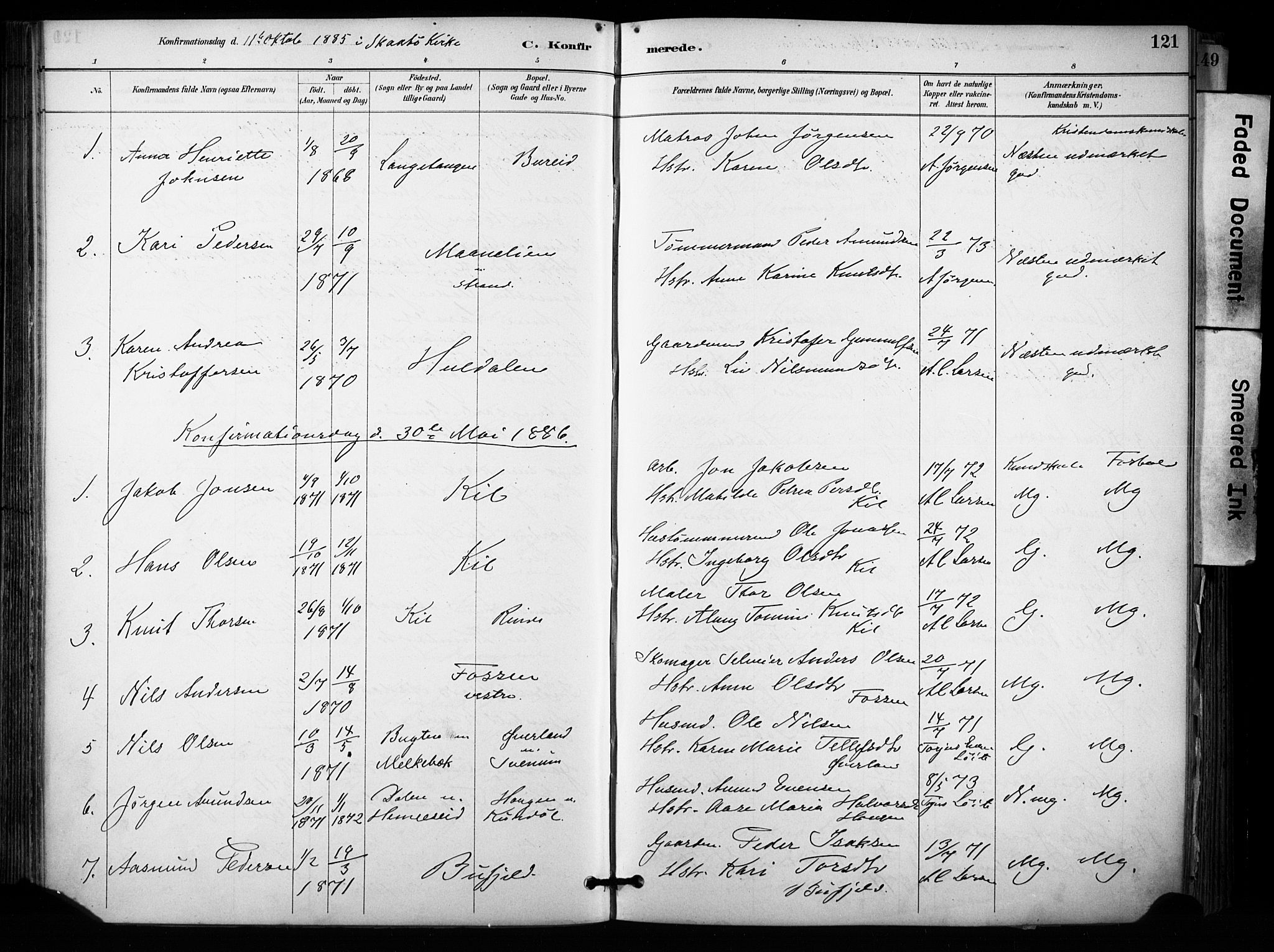 Sannidal kirkebøker, SAKO/A-296/F/Fa/L0015: Parish register (official) no. 15, 1884-1899, p. 121