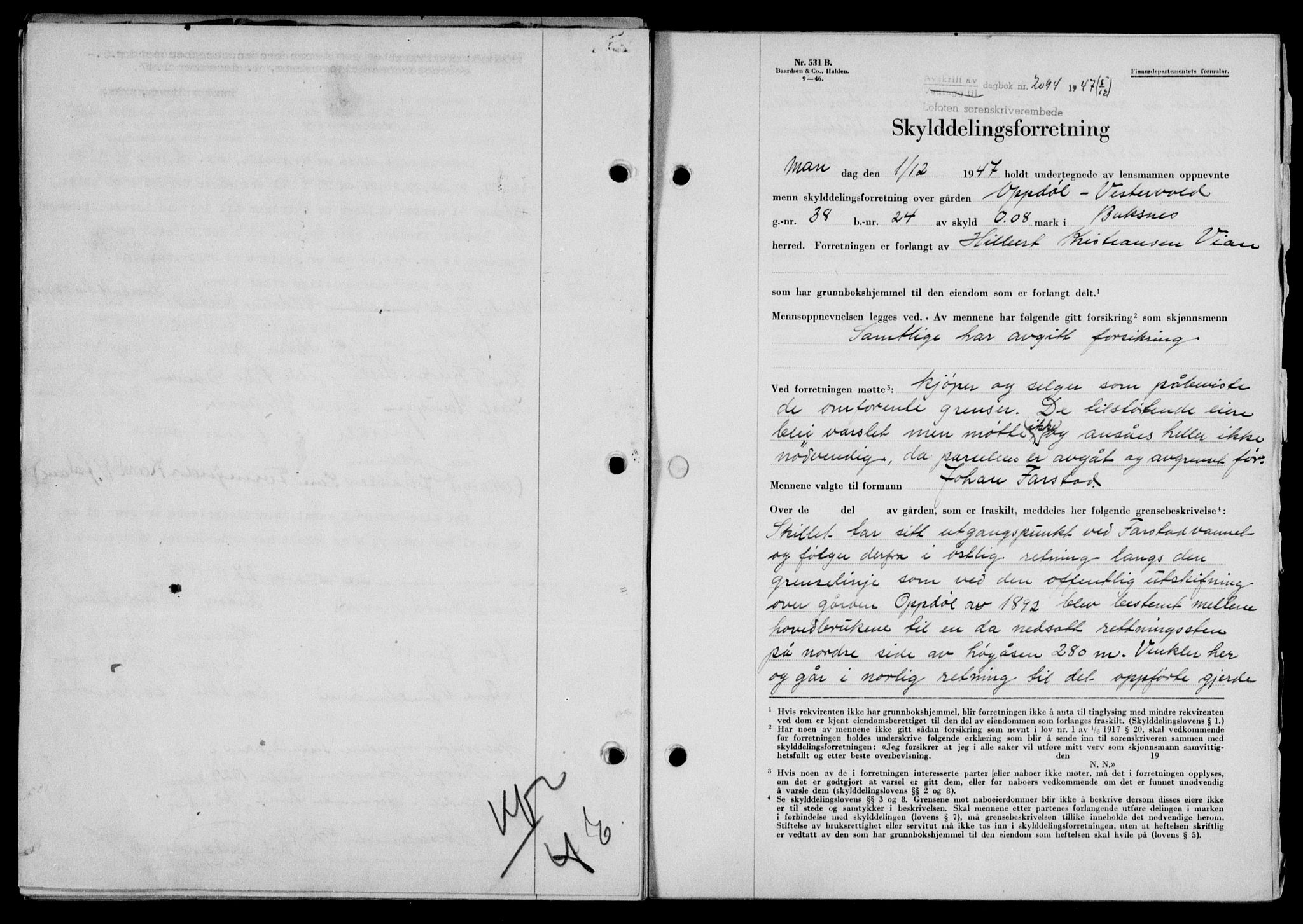 Lofoten sorenskriveri, SAT/A-0017/1/2/2C/L0017a: Mortgage book no. 17a, 1947-1948, Diary no: : 2094/1947