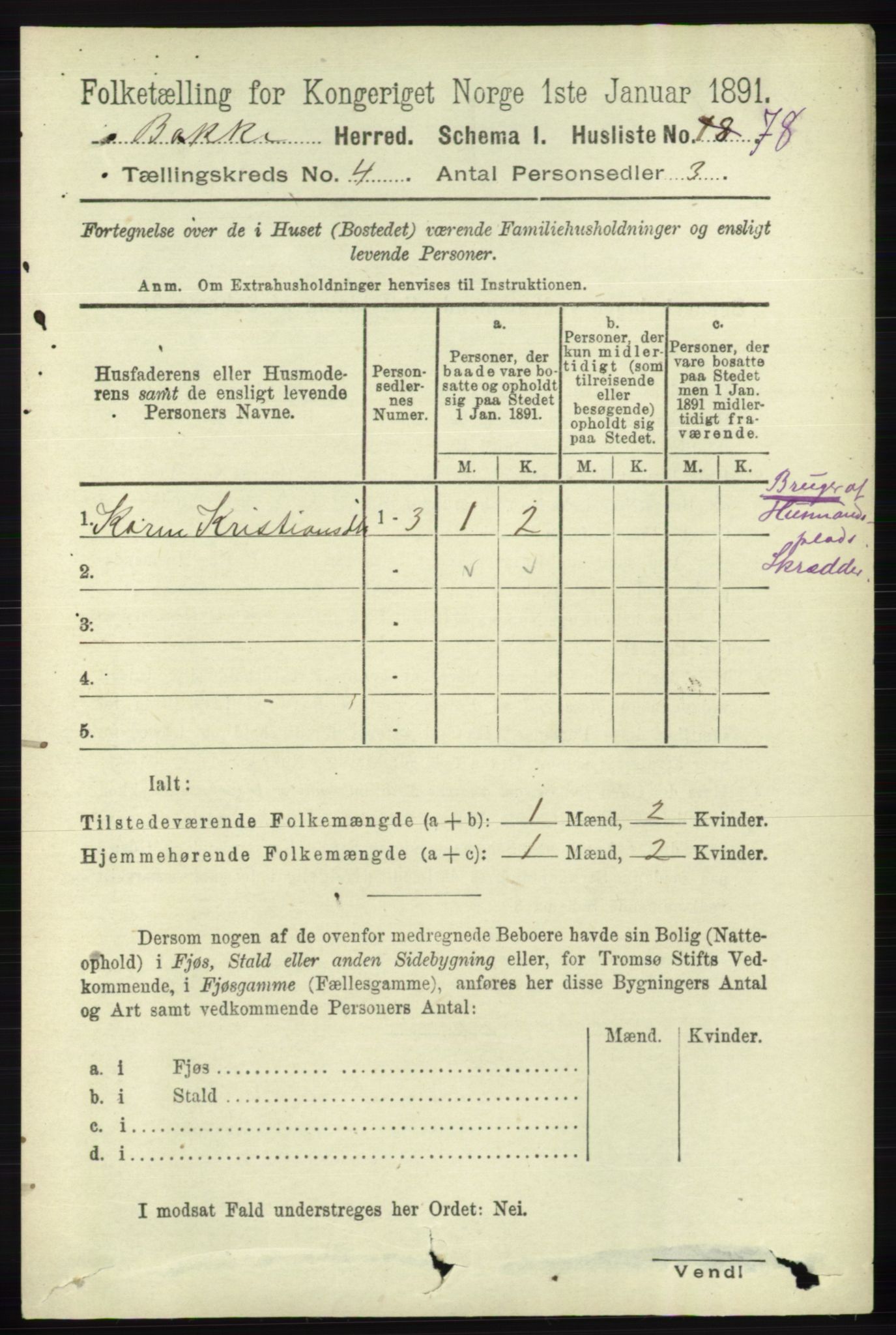 RA, 1891 census for 1045 Bakke, 1891, p. 621