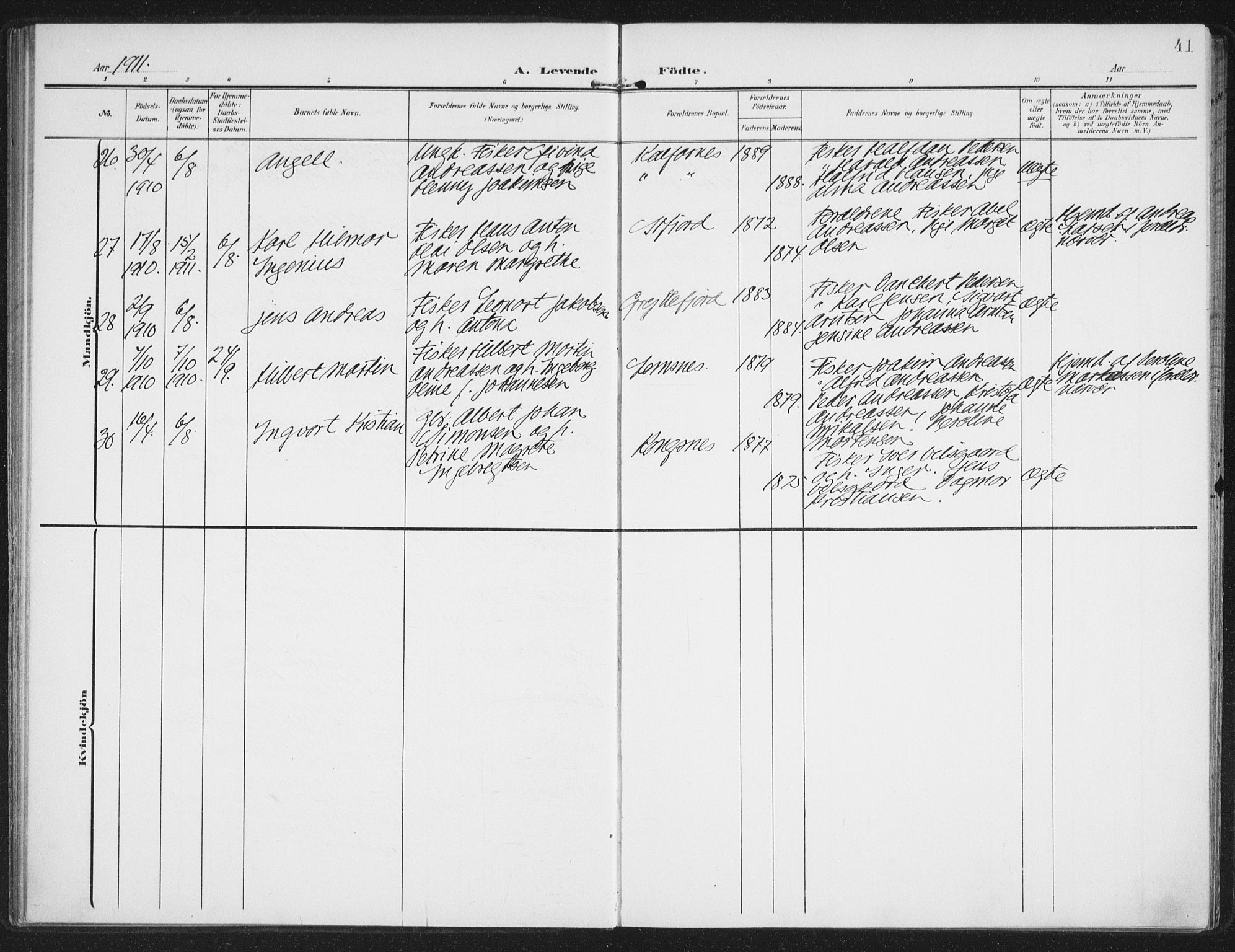 Berg sokneprestkontor, AV/SATØ-S-1318/G/Ga/Gaa/L0008kirke: Parish register (official) no. 8, 1904-1916, p. 41