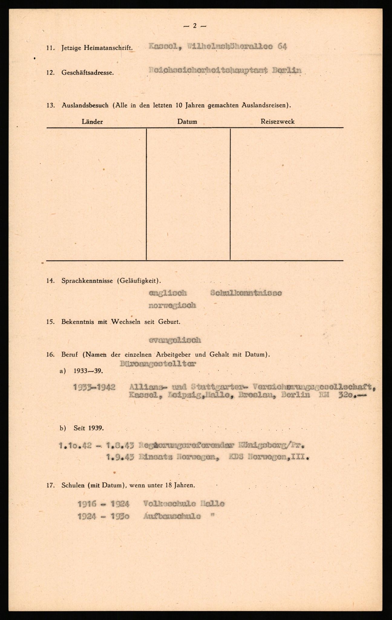 Forsvaret, Forsvarets overkommando II, AV/RA-RAFA-3915/D/Db/L0036: CI Questionaires. Tyske okkupasjonsstyrker i Norge. Tyskere., 1945-1946, p. 162