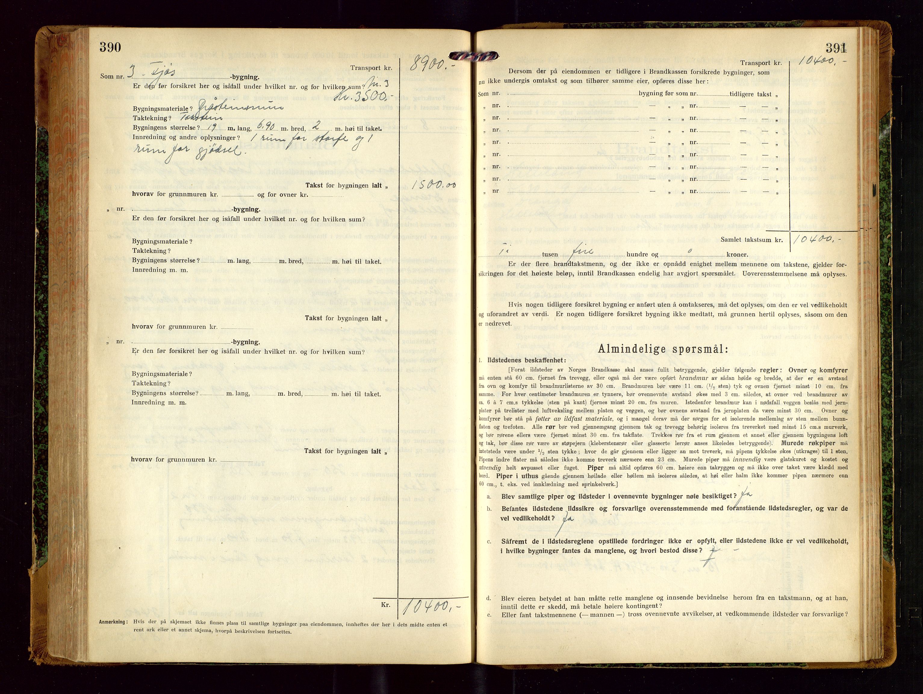 Helleland lensmannskontor, AV/SAST-A-100209/Gob/L0002: "Brandtakstprotokoll", 1921-1930, p. 390-391