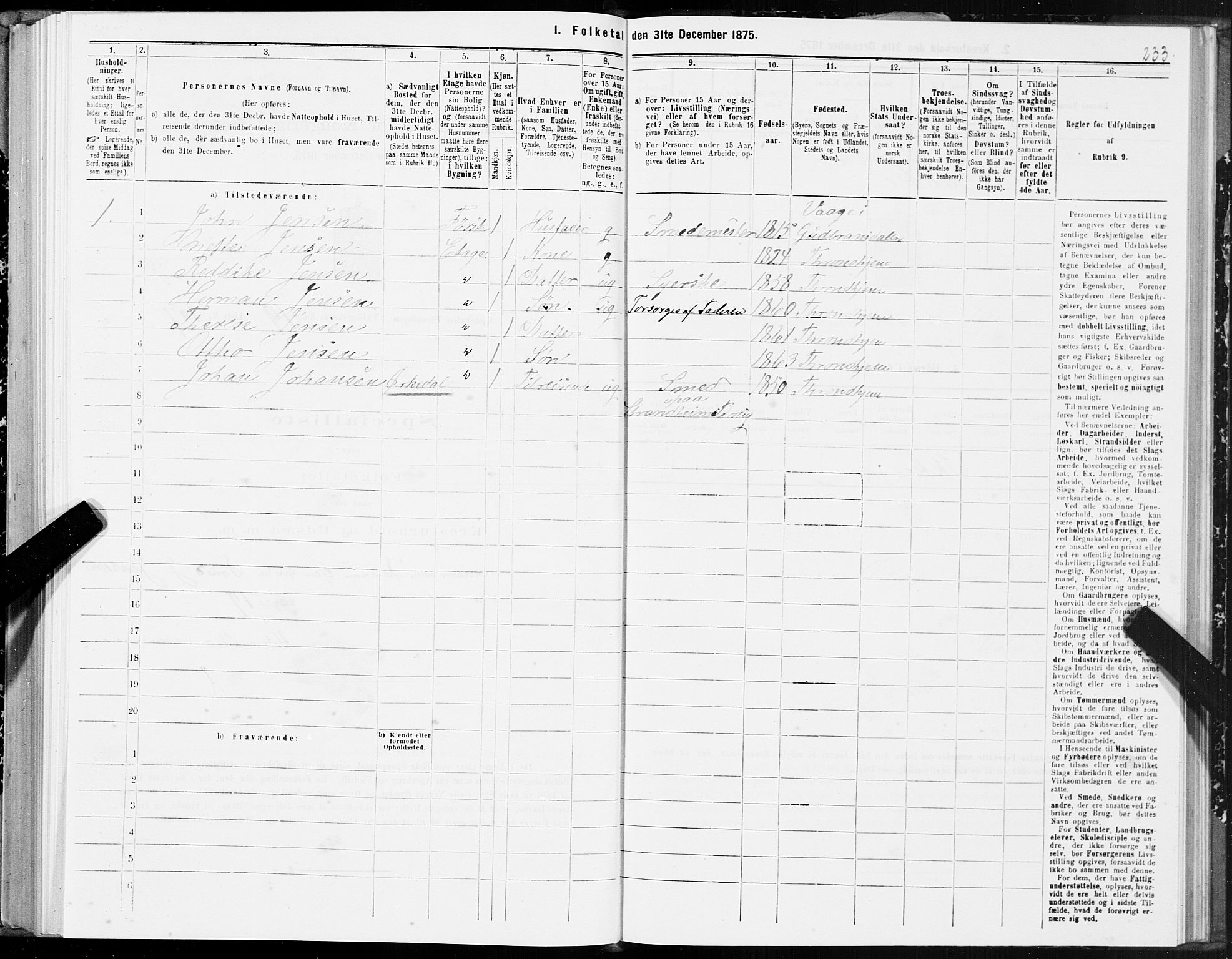 SAT, 1875 census for 1601 Trondheim, 1875, p. 10233