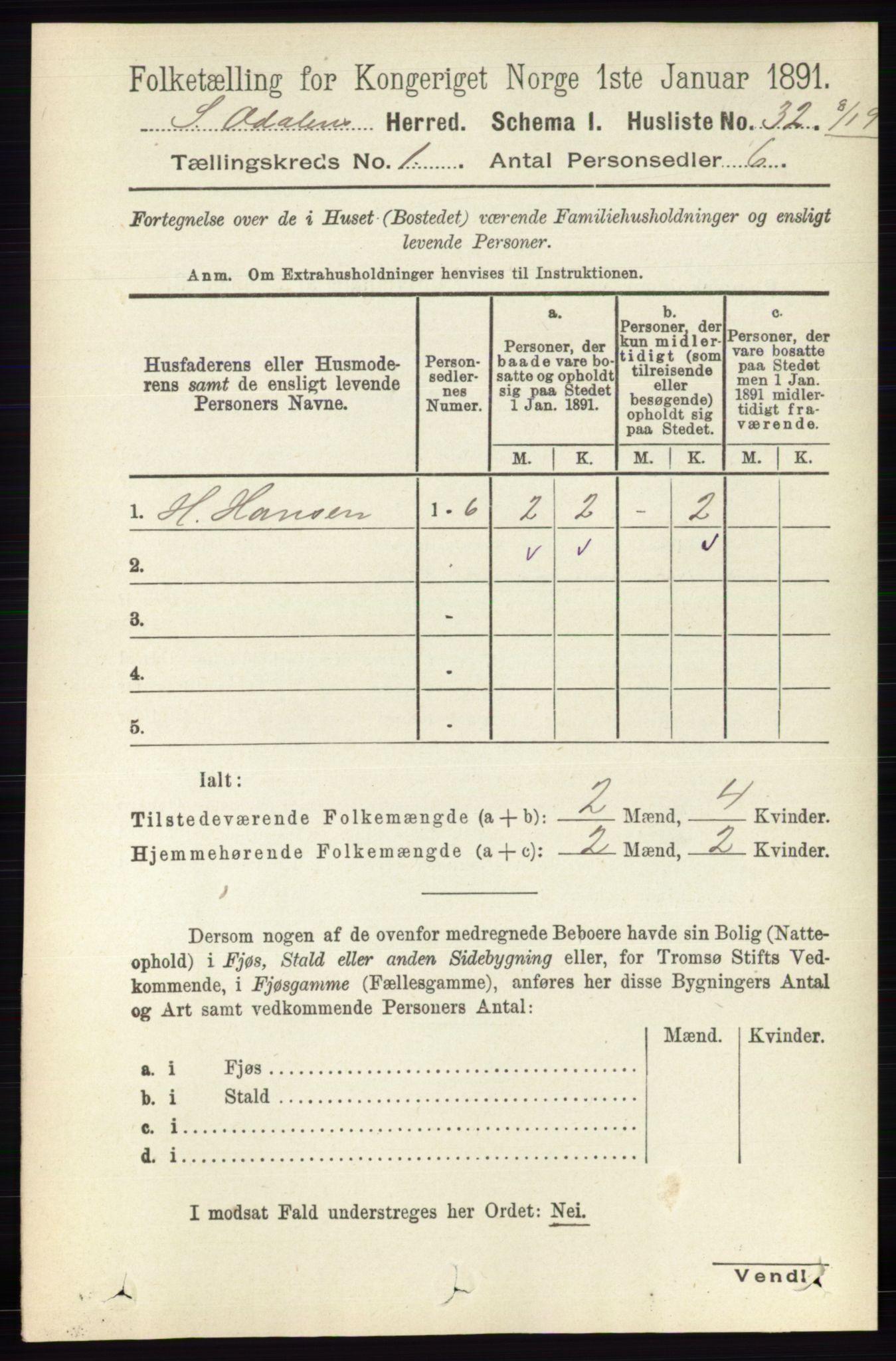 RA, 1891 census for 0419 Sør-Odal, 1891, p. 87