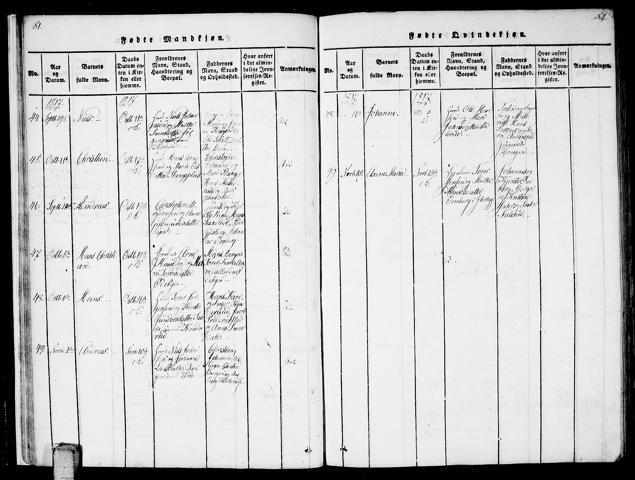 Enebakk prestekontor Kirkebøker, AV/SAO-A-10171c/F/Fa/L0006: Parish register (official) no. I 6, 1815-1832, p. 51-52