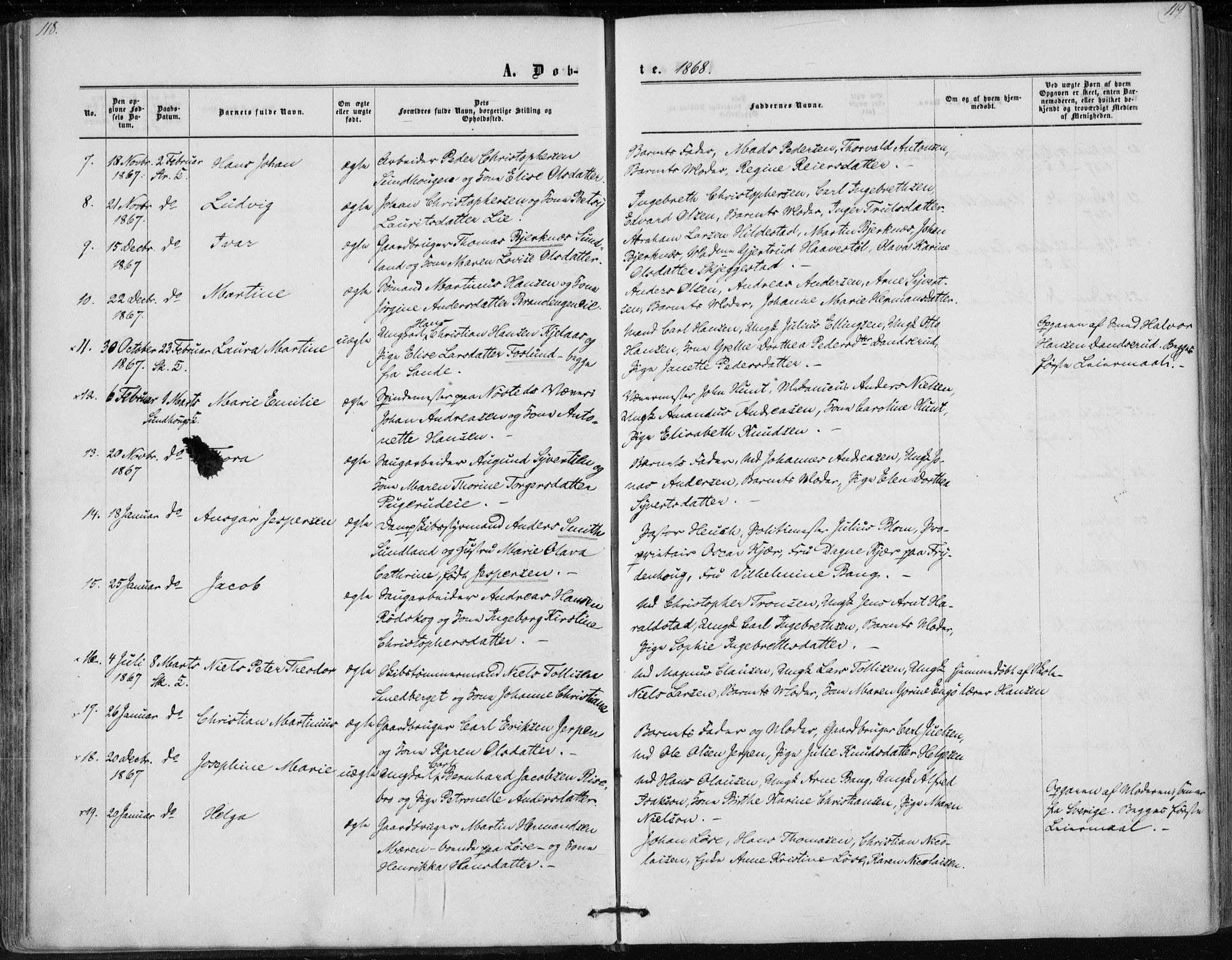 Skoger kirkebøker, SAKO/A-59/F/Fa/L0004: Parish register (official) no. I 4, 1862-1872, p. 118-119