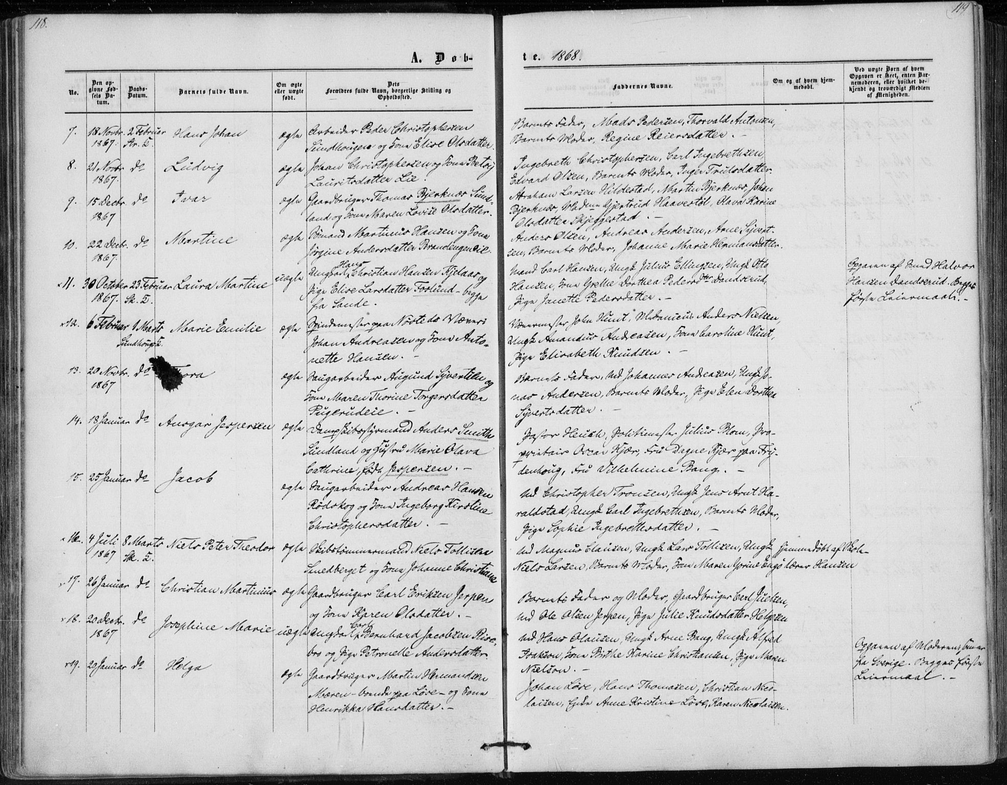 Skoger kirkebøker, AV/SAKO-A-59/F/Fa/L0004: Parish register (official) no. I 4, 1862-1872, p. 118-119