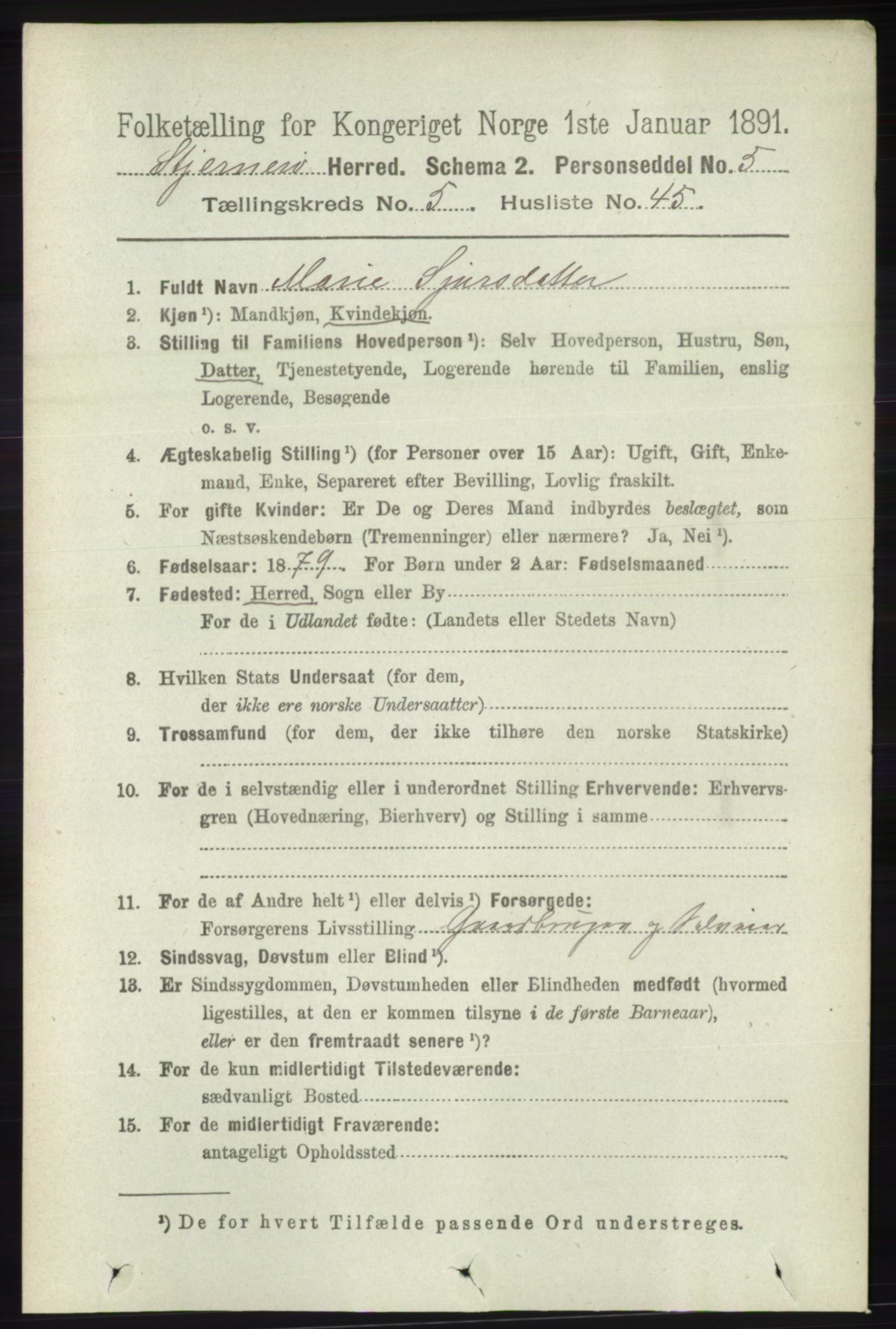 RA, 1891 census for 1140 Sjernarøy, 1891, p. 1016