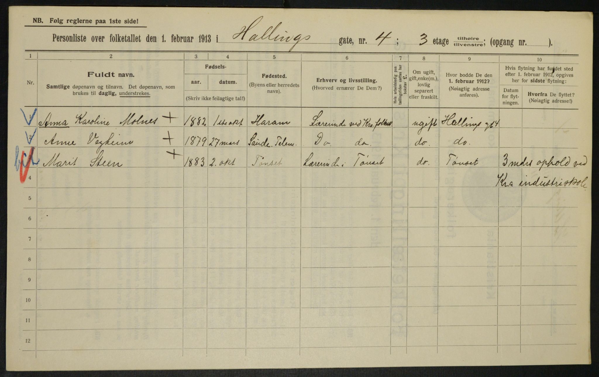 OBA, Municipal Census 1913 for Kristiania, 1913, p. 34205