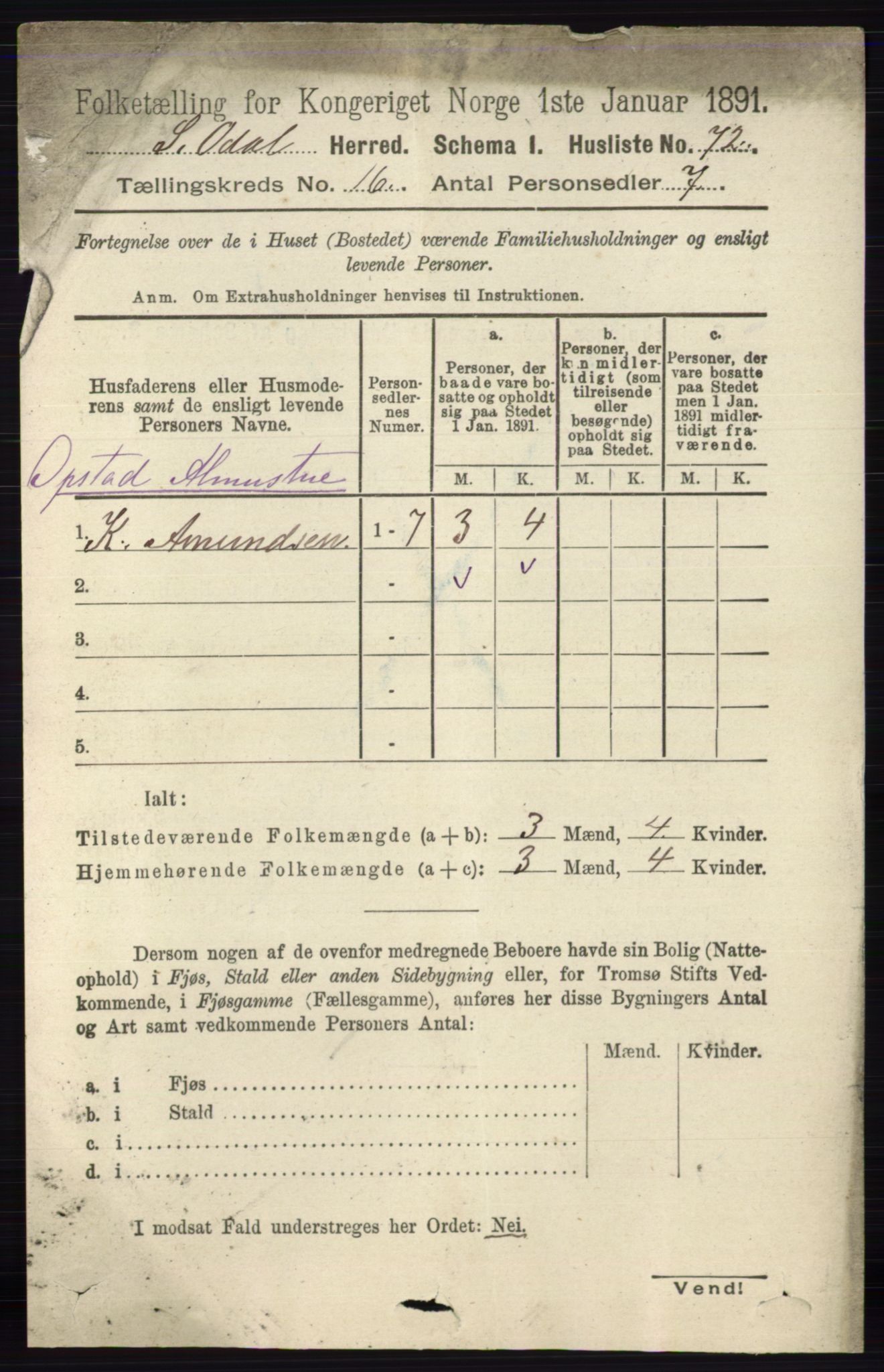 RA, 1891 census for 0419 Sør-Odal, 1891, p. 7265