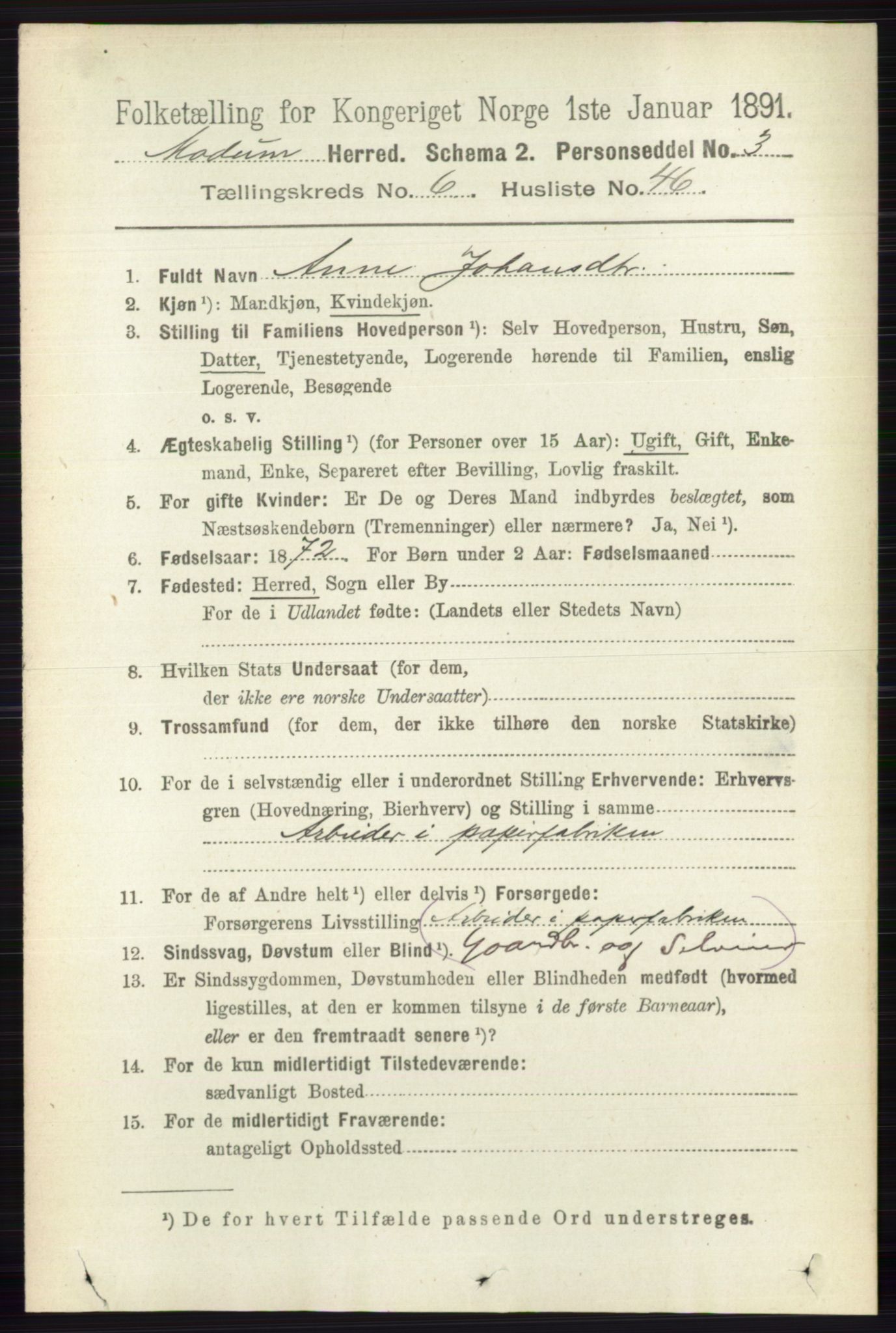 RA, 1891 census for 0623 Modum, 1891, p. 2569