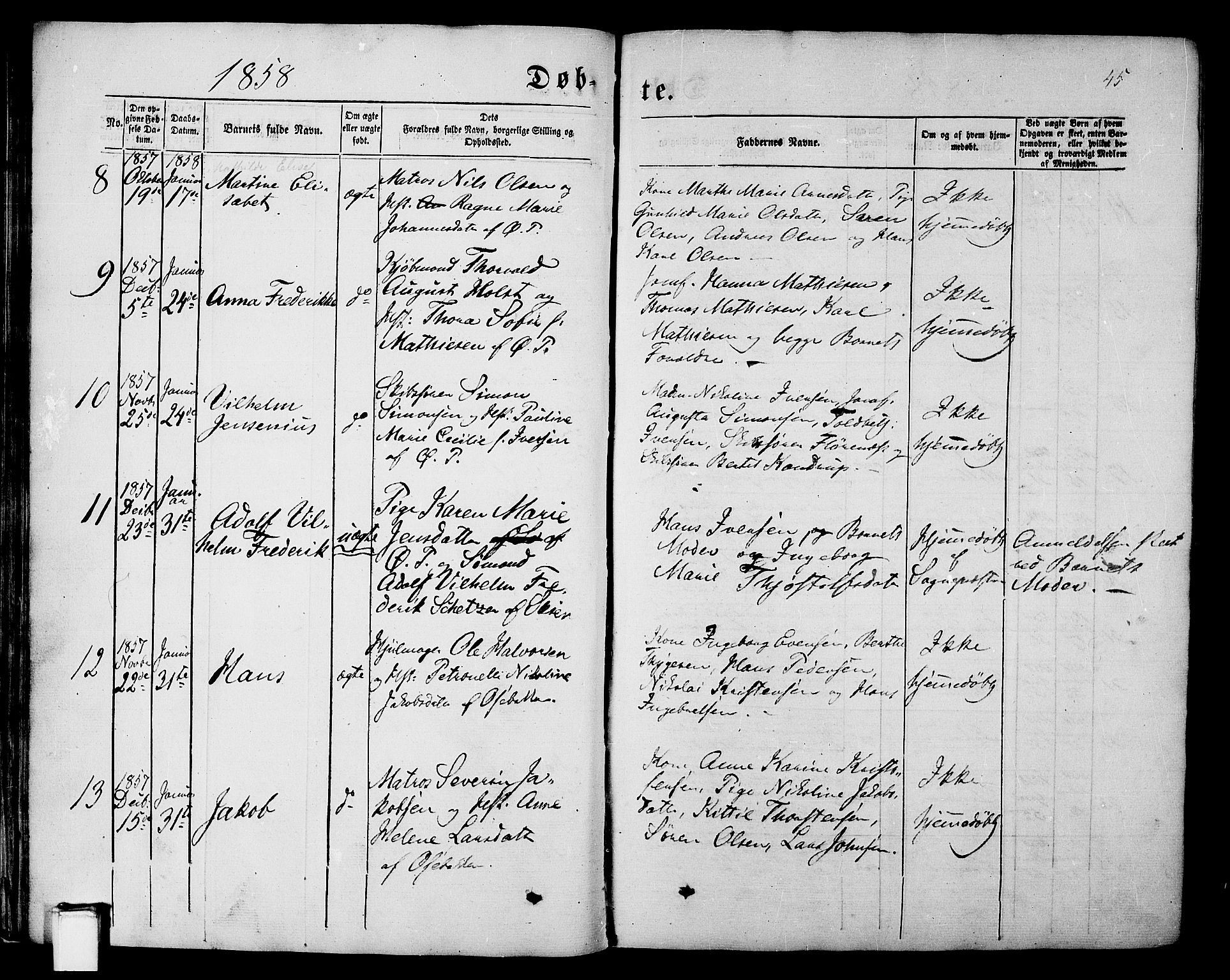 Porsgrunn kirkebøker , SAKO/A-104/G/Gb/L0004: Parish register (copy) no. II 4, 1853-1882, p. 45