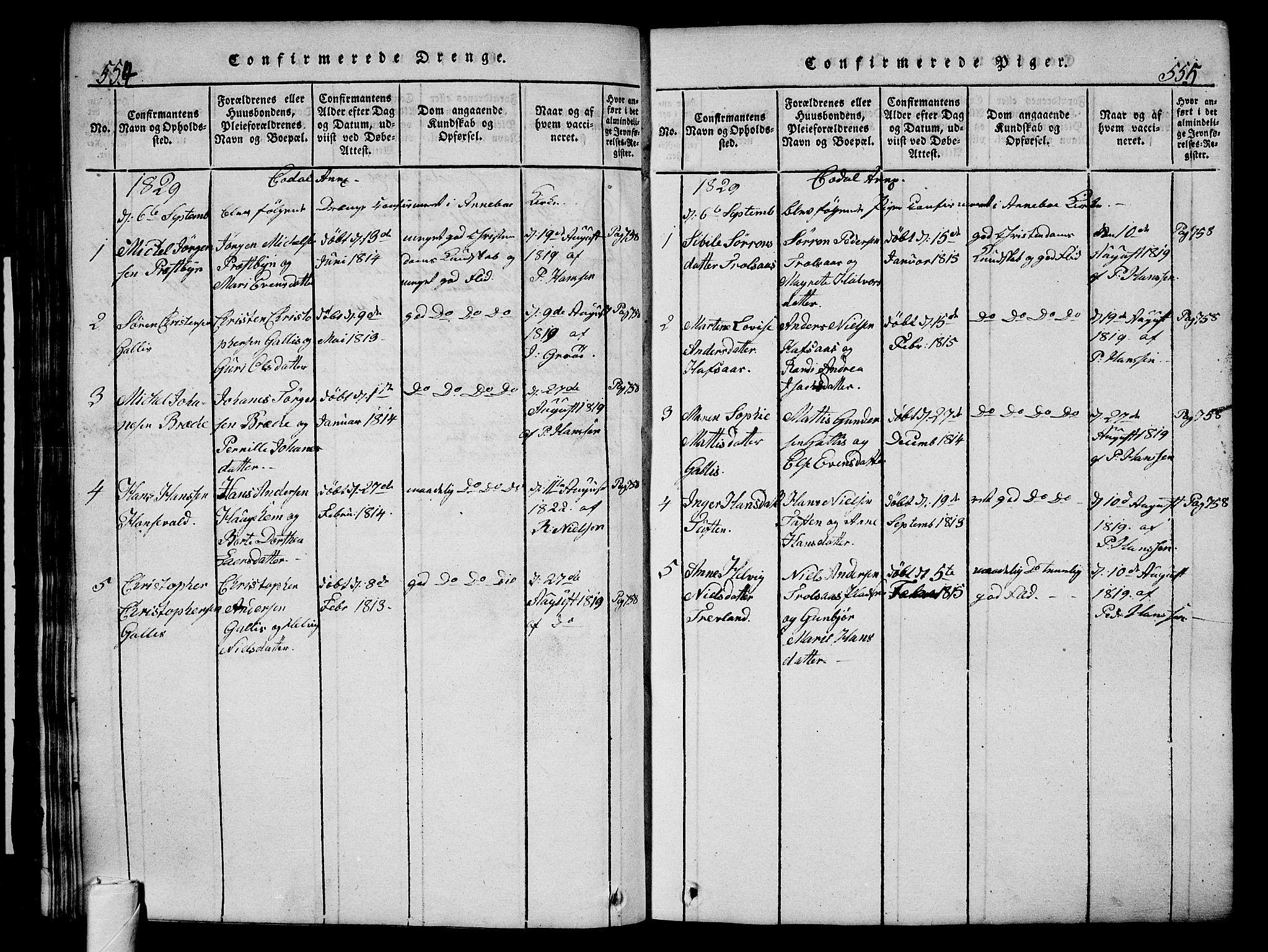 Andebu kirkebøker, AV/SAKO-A-336/G/Ga/L0002: Parish register (copy) no. I 2 /3, 1823-1832, p. 554-555