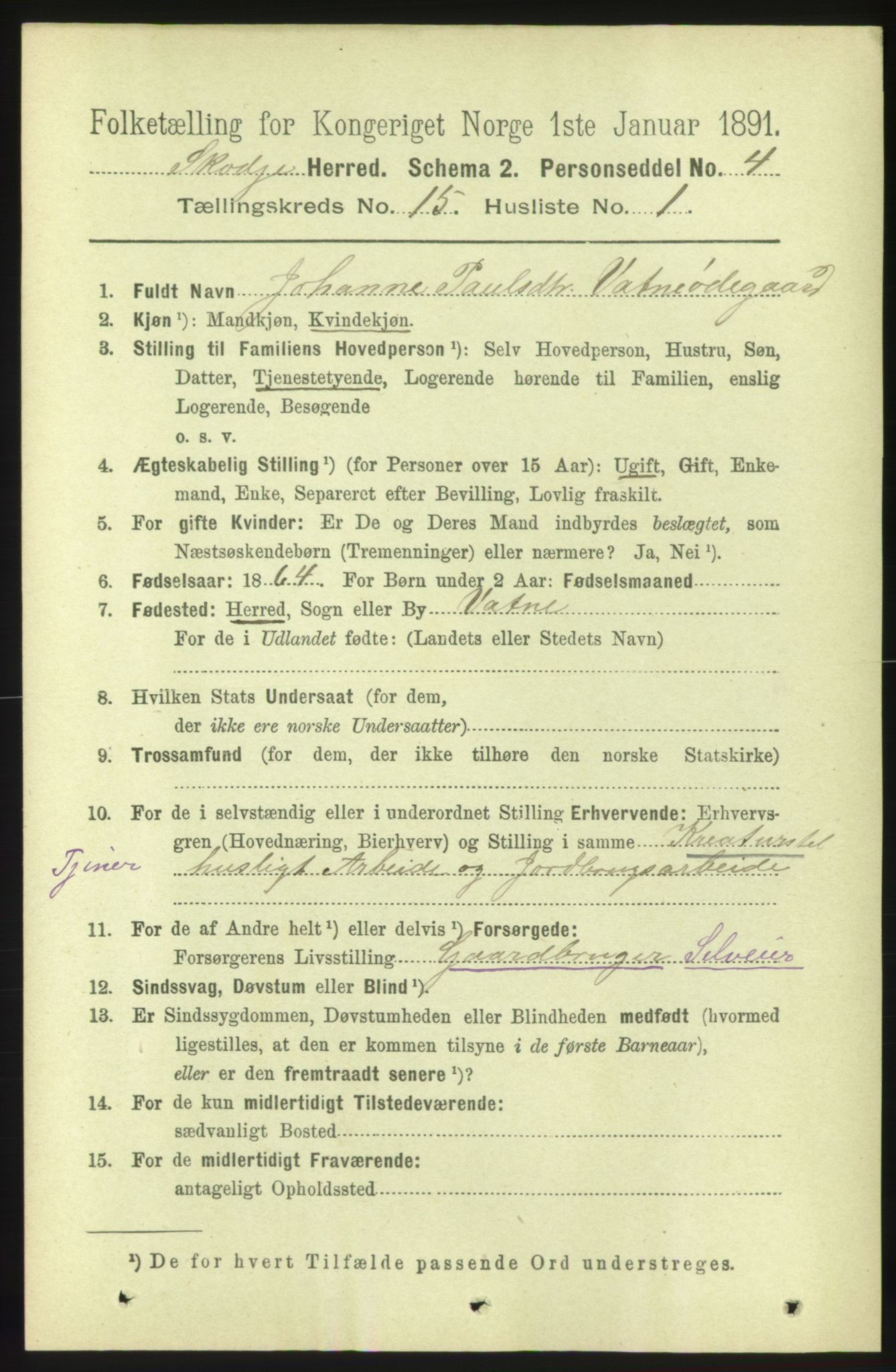 RA, 1891 census for 1529 Skodje, 1891, p. 3211