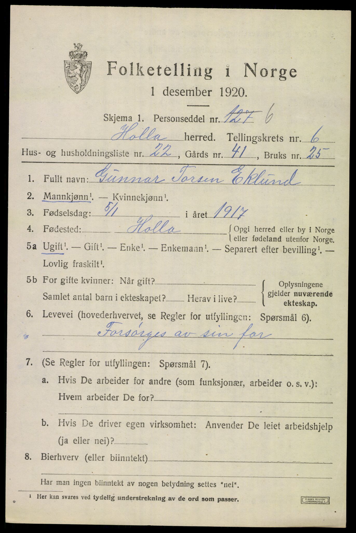 SAKO, 1920 census for Holla, 1920, p. 4677