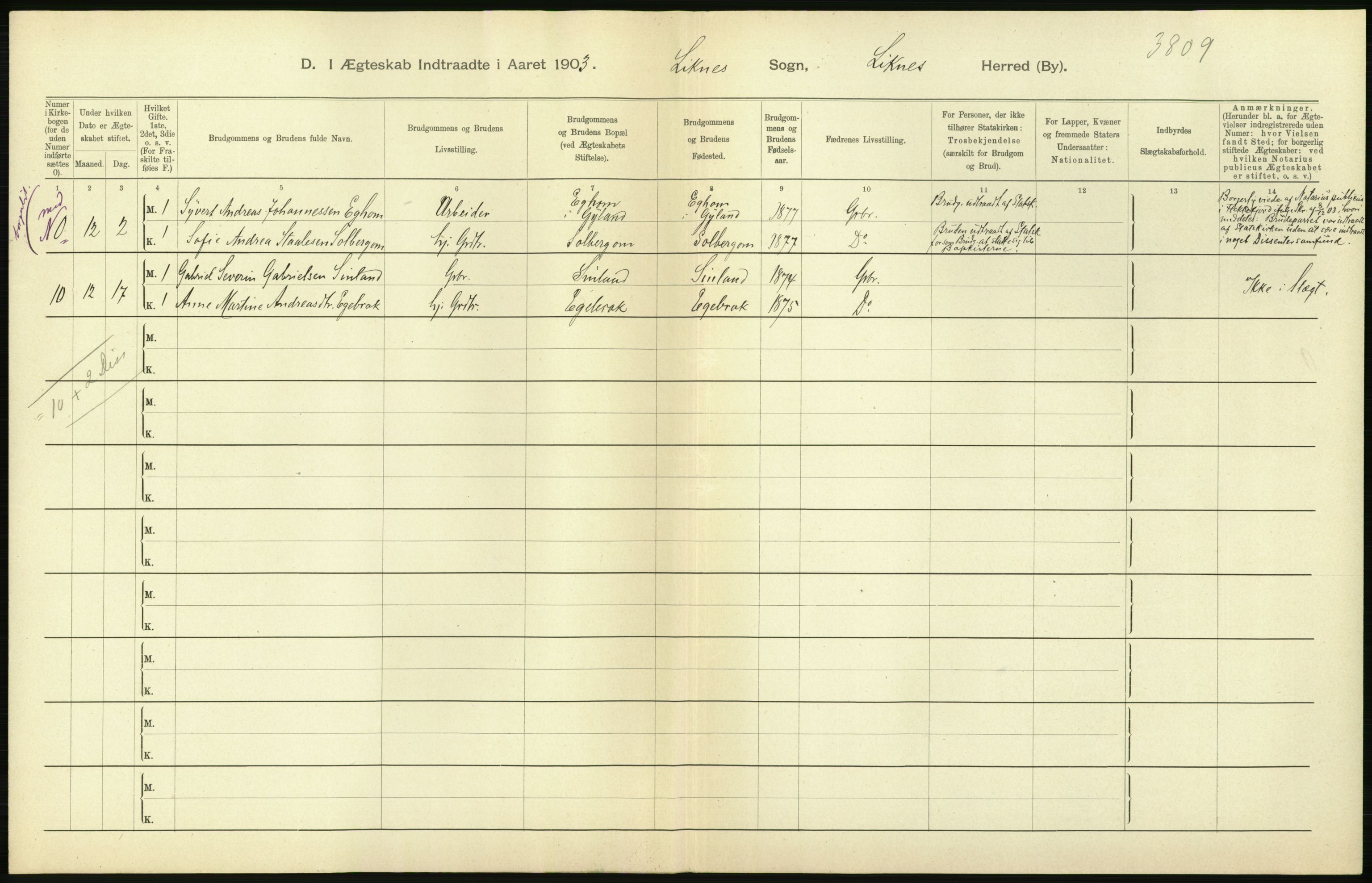 Statistisk sentralbyrå, Sosiodemografiske emner, Befolkning, AV/RA-S-2228/D/Df/Dfa/Dfaa/L0011: Lister og Mandal amt: Fødte, gifte, døde, 1903, p. 294