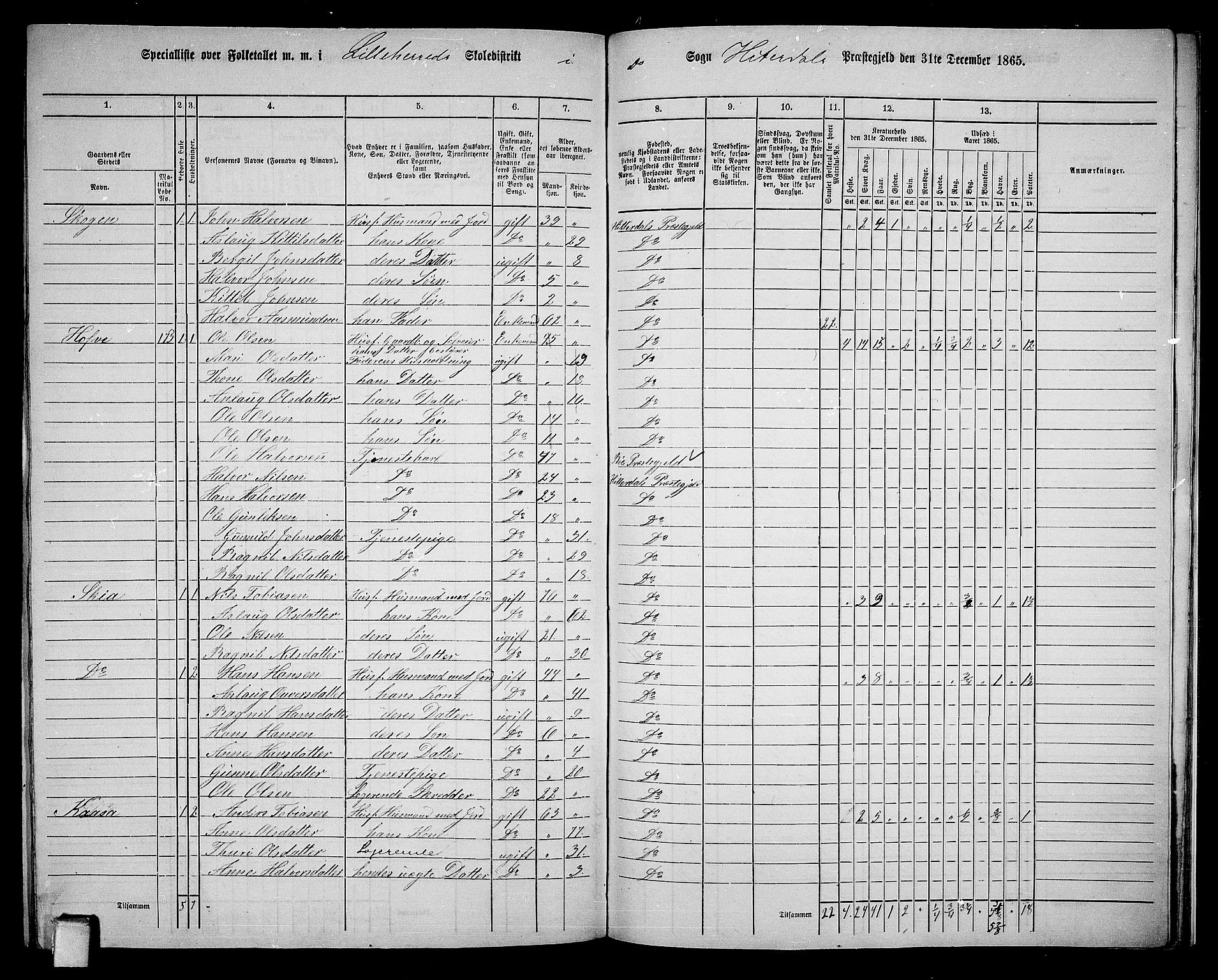 RA, 1865 census for Heddal, 1865, p. 136