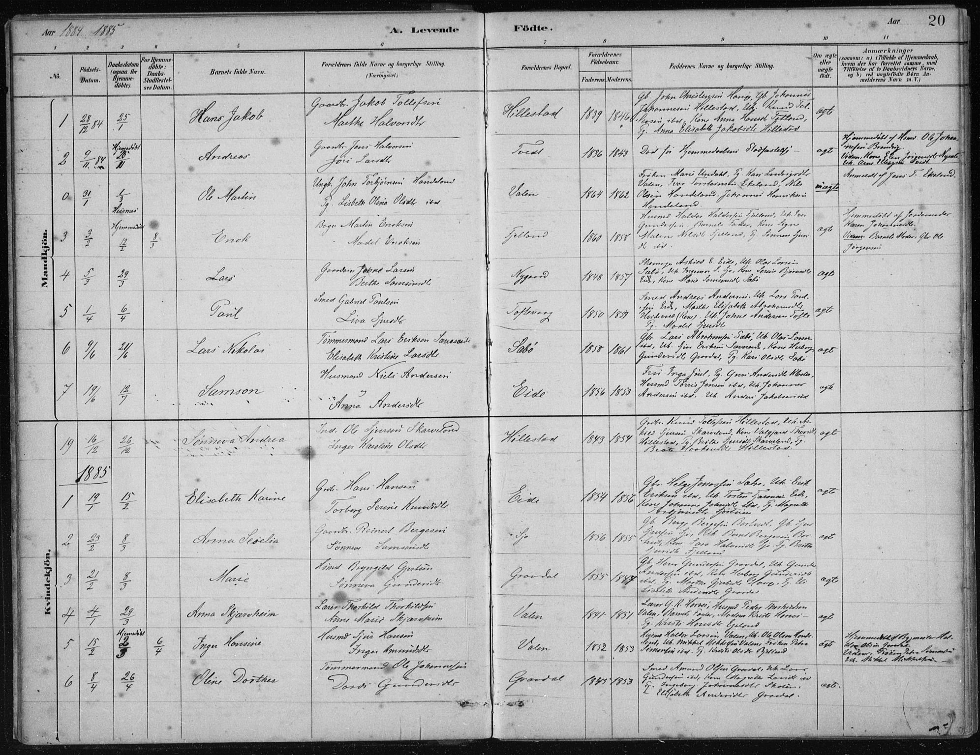 Fjelberg sokneprestembete, AV/SAB-A-75201/H/Haa: Parish register (official) no. C  1, 1879-1918, p. 20