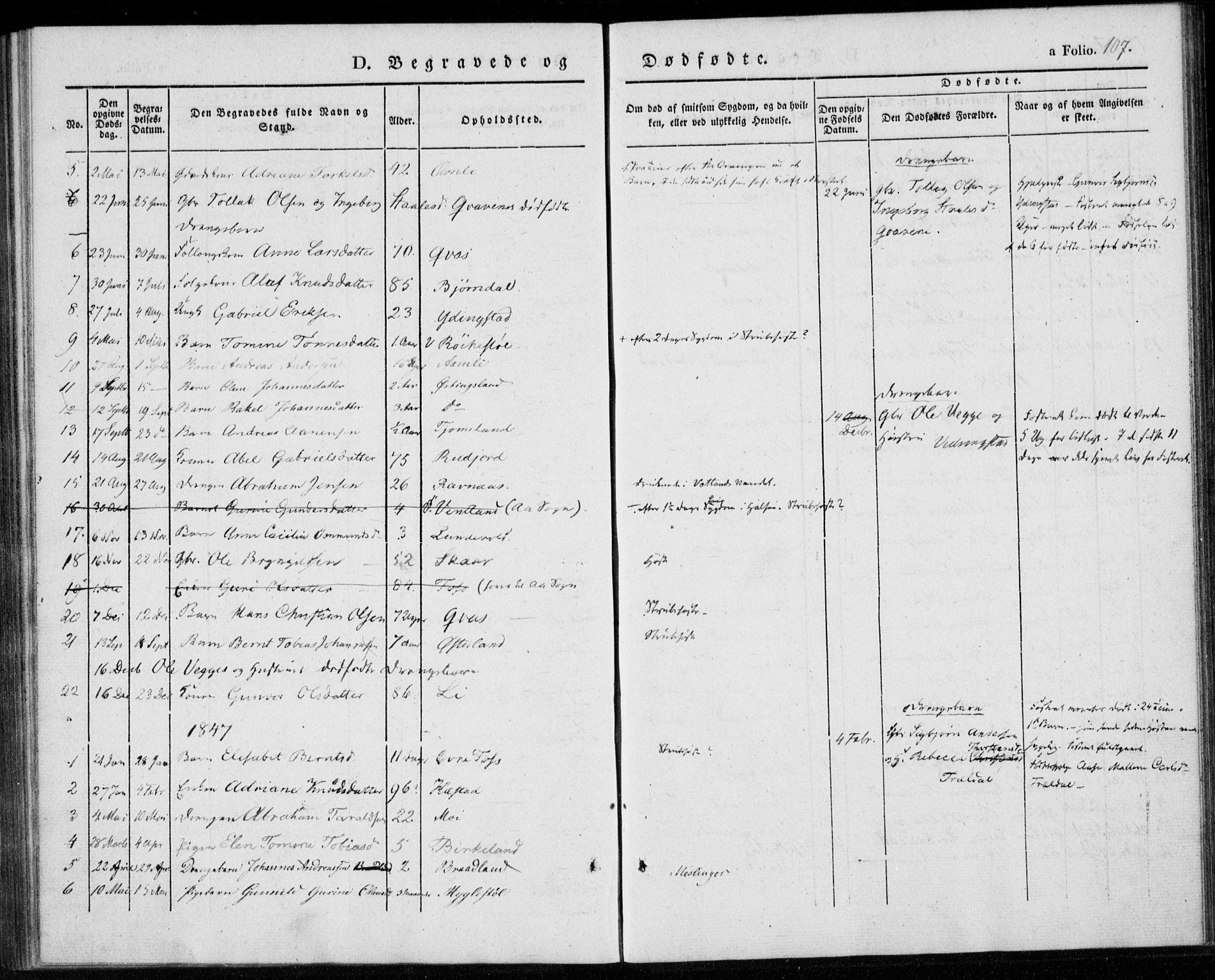 Lyngdal sokneprestkontor, AV/SAK-1111-0029/F/Fa/Fab/L0001: Parish register (official) no. A 1, 1838-1860, p. 107