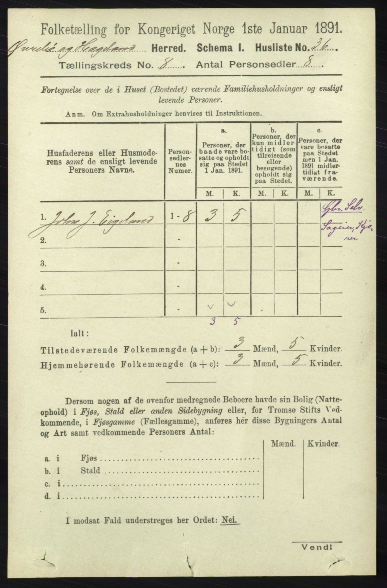 RA, 1891 census for 1016 Øvrebø og Hægeland, 1891, p. 1468