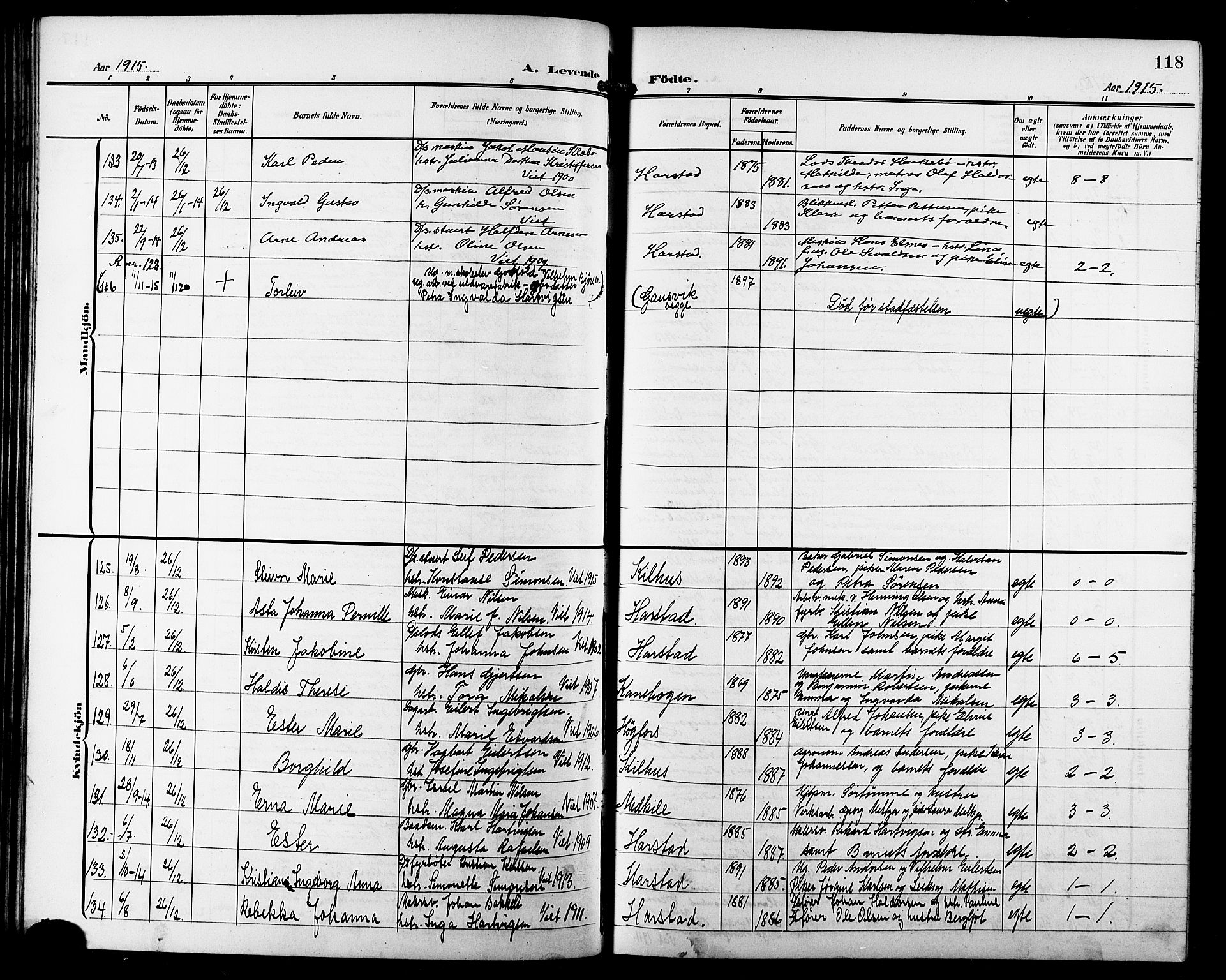 Trondenes sokneprestkontor, AV/SATØ-S-1319/H/Hb/L0012klokker: Parish register (copy) no. 12, 1907-1916, p. 118