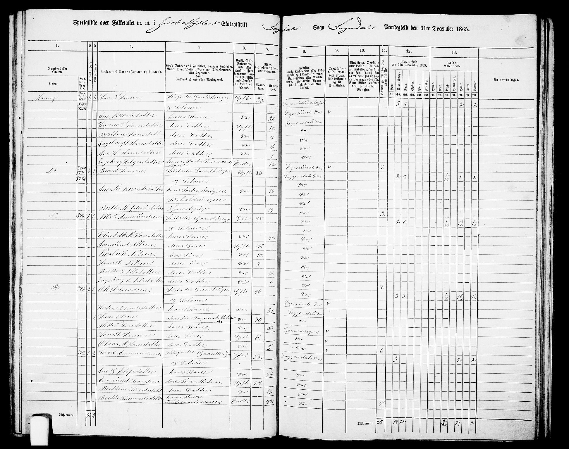 RA, 1865 census for Sokndal, 1865, p. 96