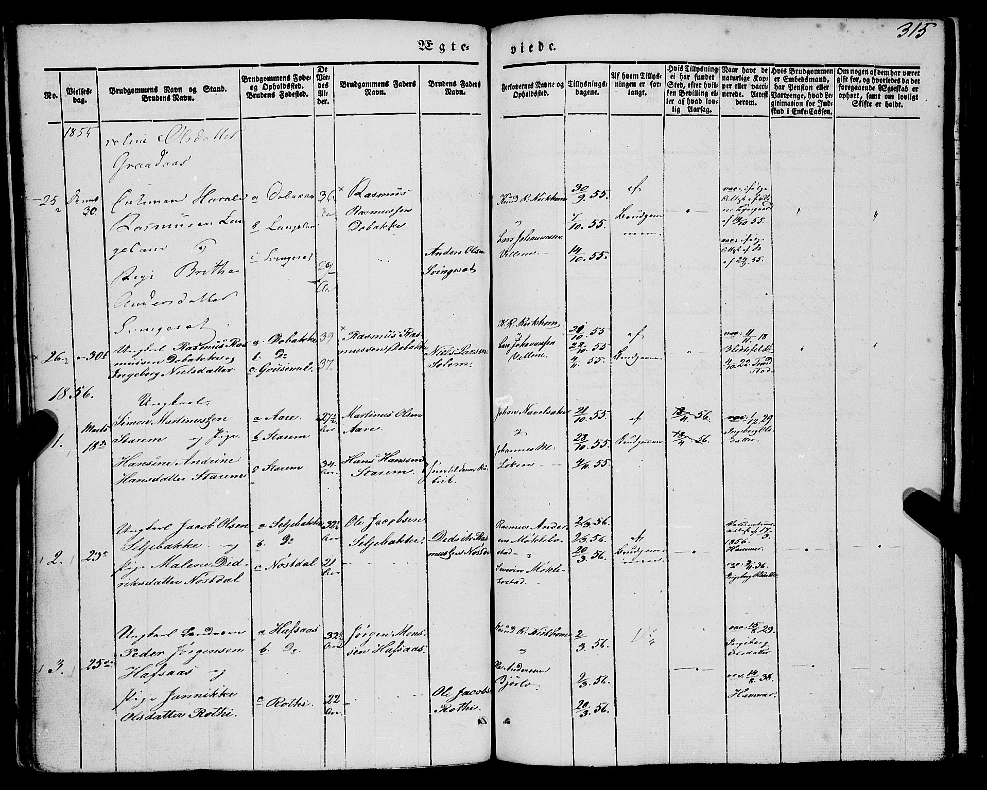 Eid sokneprestembete, AV/SAB-A-82301/H/Haa/Haaa/L0007: Parish register (official) no. A 7, 1844-1858, p. 315