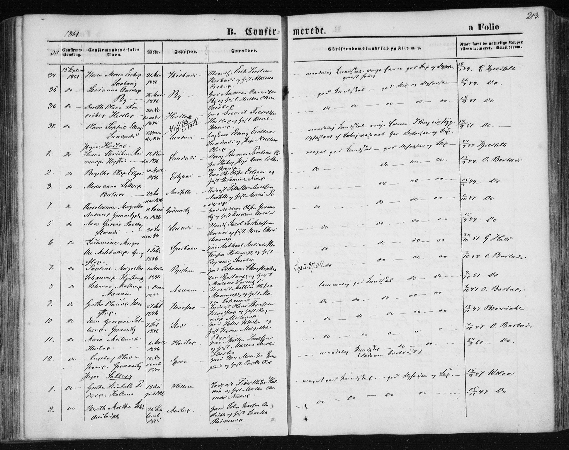 Ministerialprotokoller, klokkerbøker og fødselsregistre - Nord-Trøndelag, SAT/A-1458/730/L0283: Parish register (official) no. 730A08, 1855-1865, p. 213